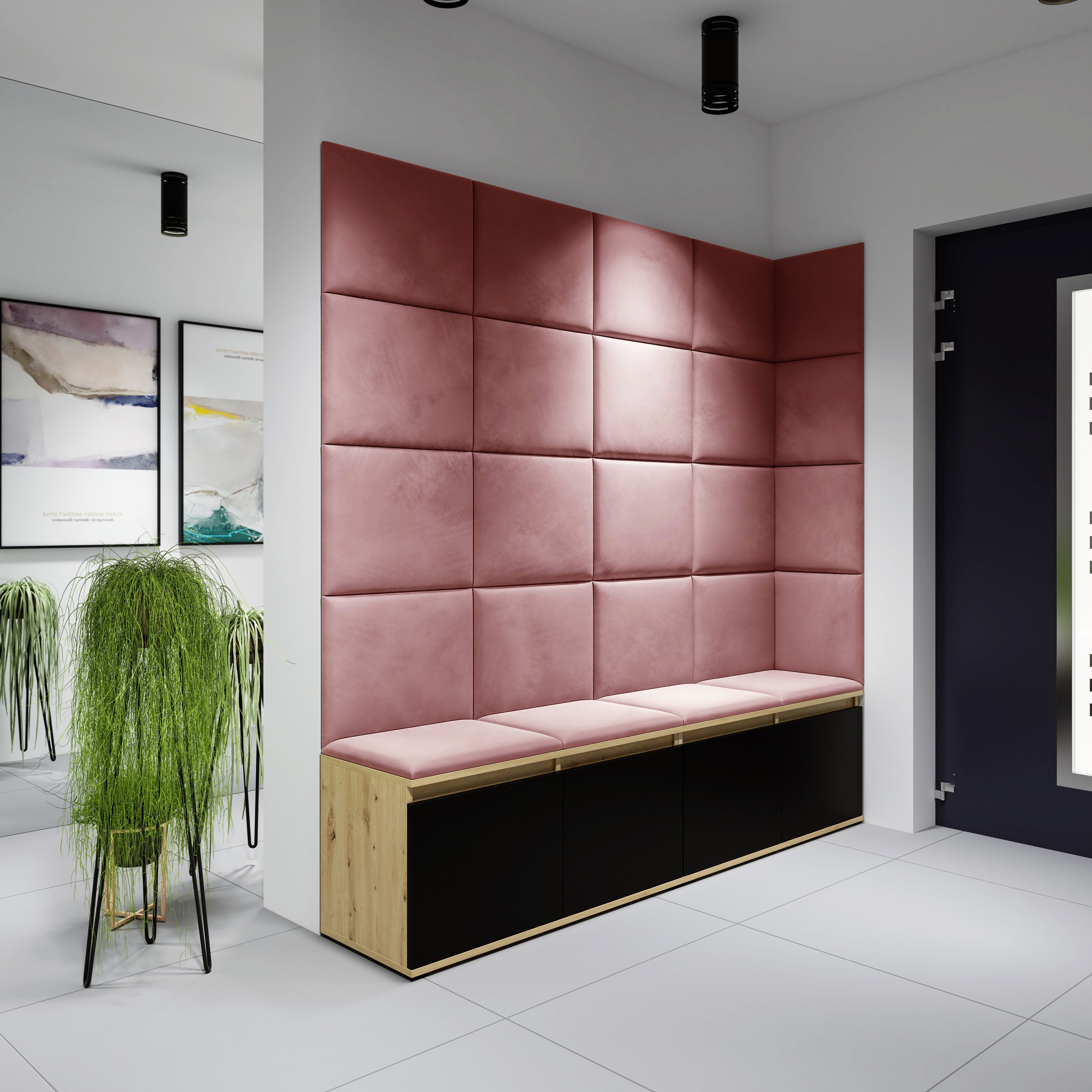 PK Emi 3 Hallway Wardrobe Artisan Oak / Black - Upholstered Panels in Various Colours