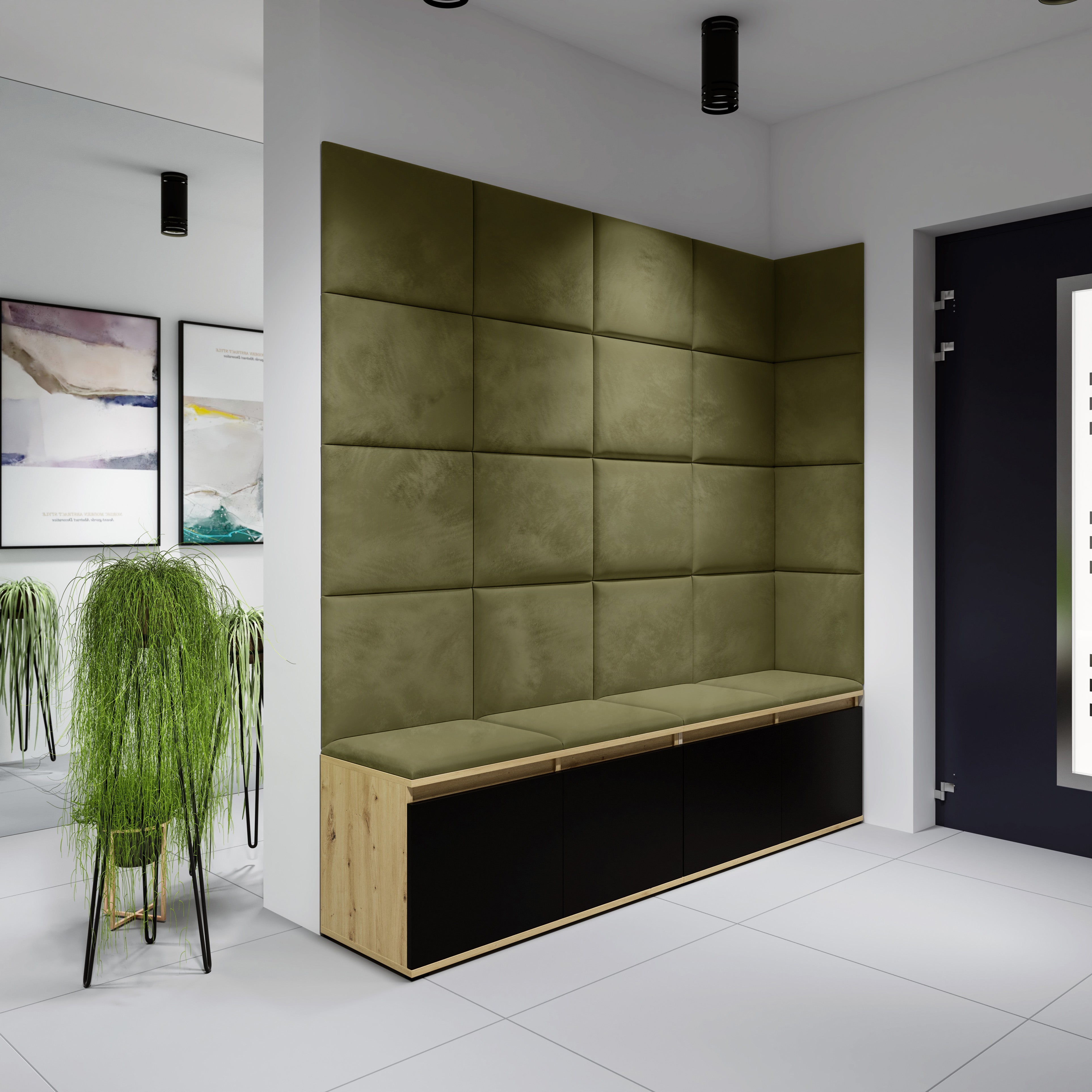 PK Emi 3 Hallway Wardrobe Artisan Oak / Black - Upholstered Panels in Various Colours