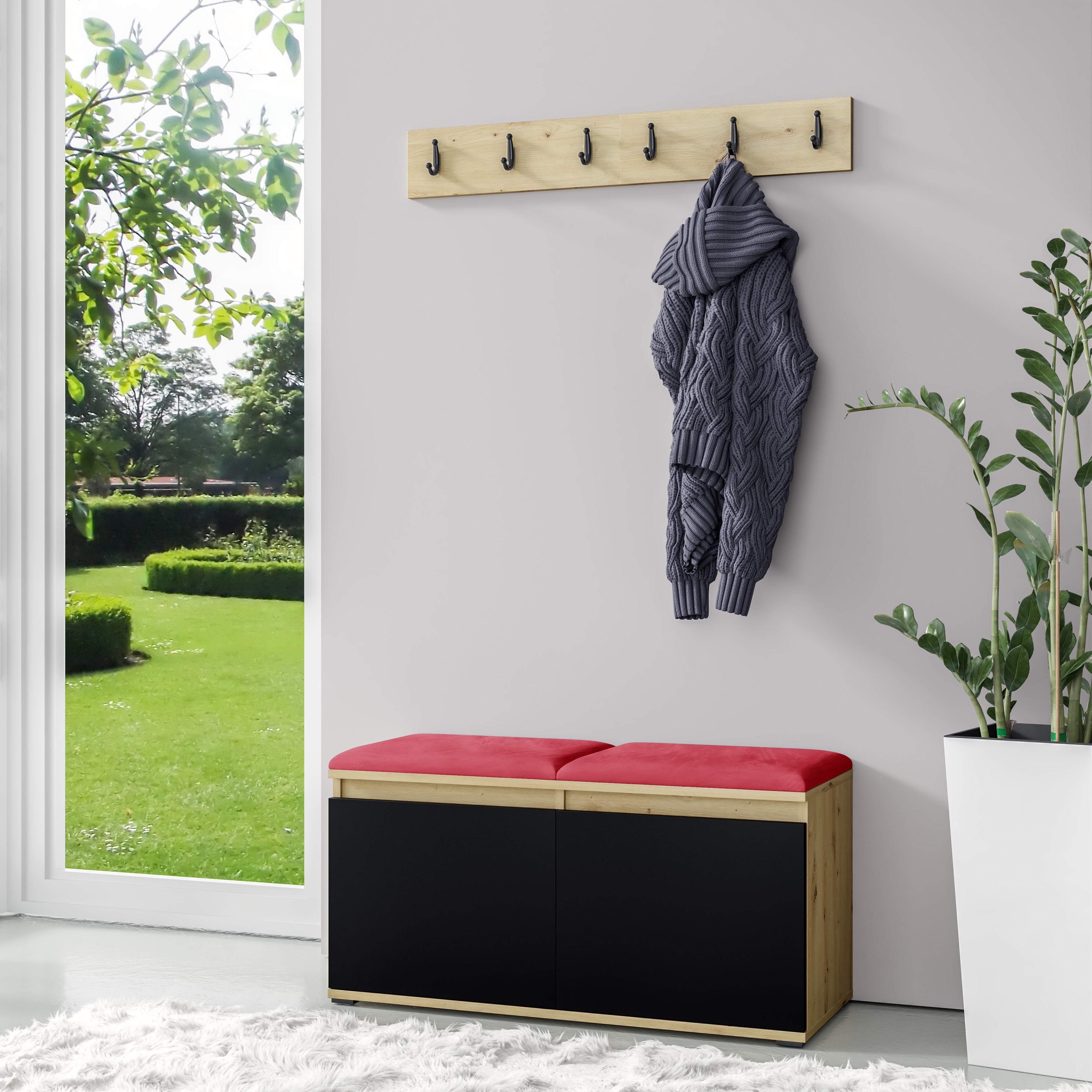 PK Emi 5 Hallway Wardrobe Artisan Oak / Black - Upholstered Panels in Various Colours