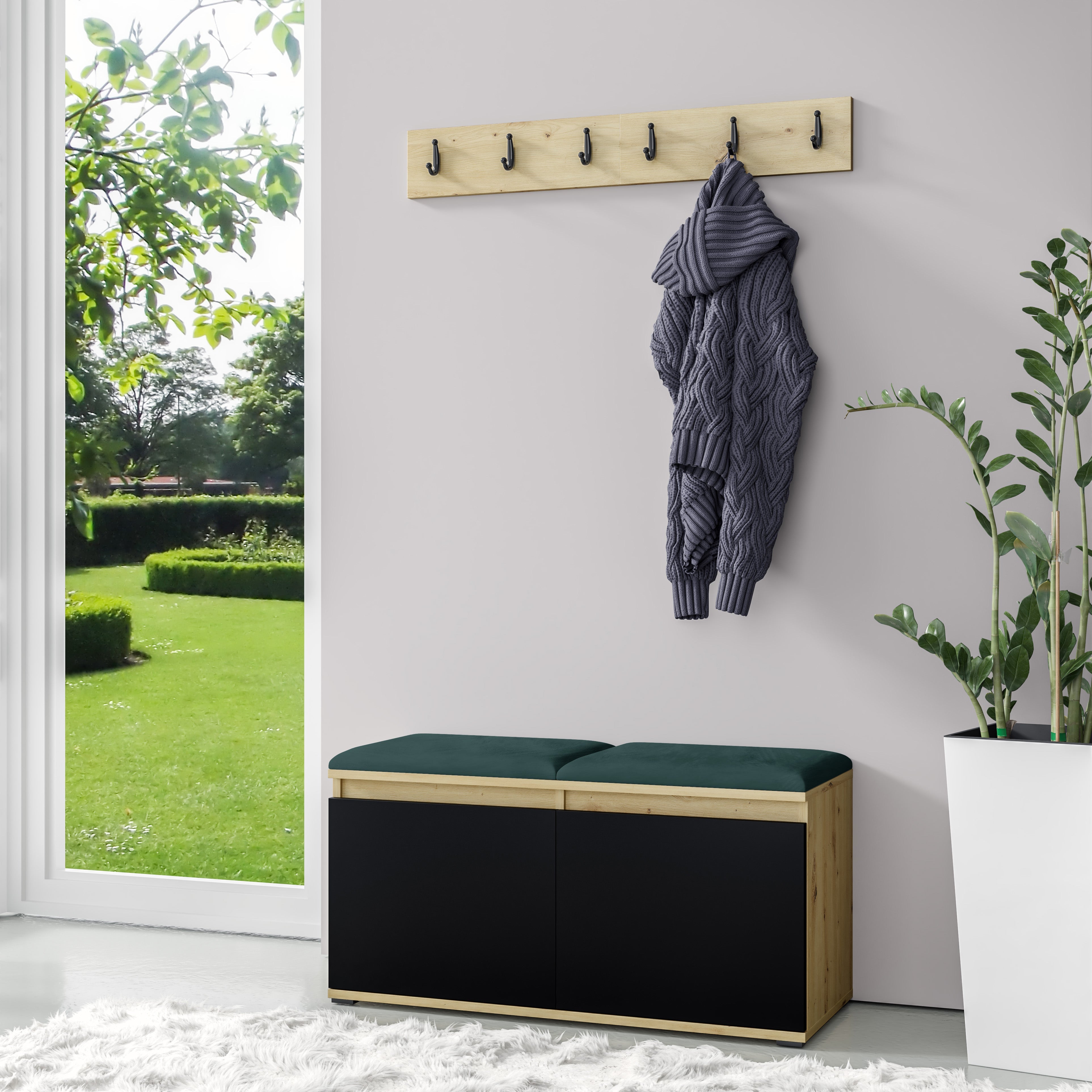 PK Emi 5 Hallway Wardrobe Artisan Oak / Black - Upholstered Panels in Various Colours