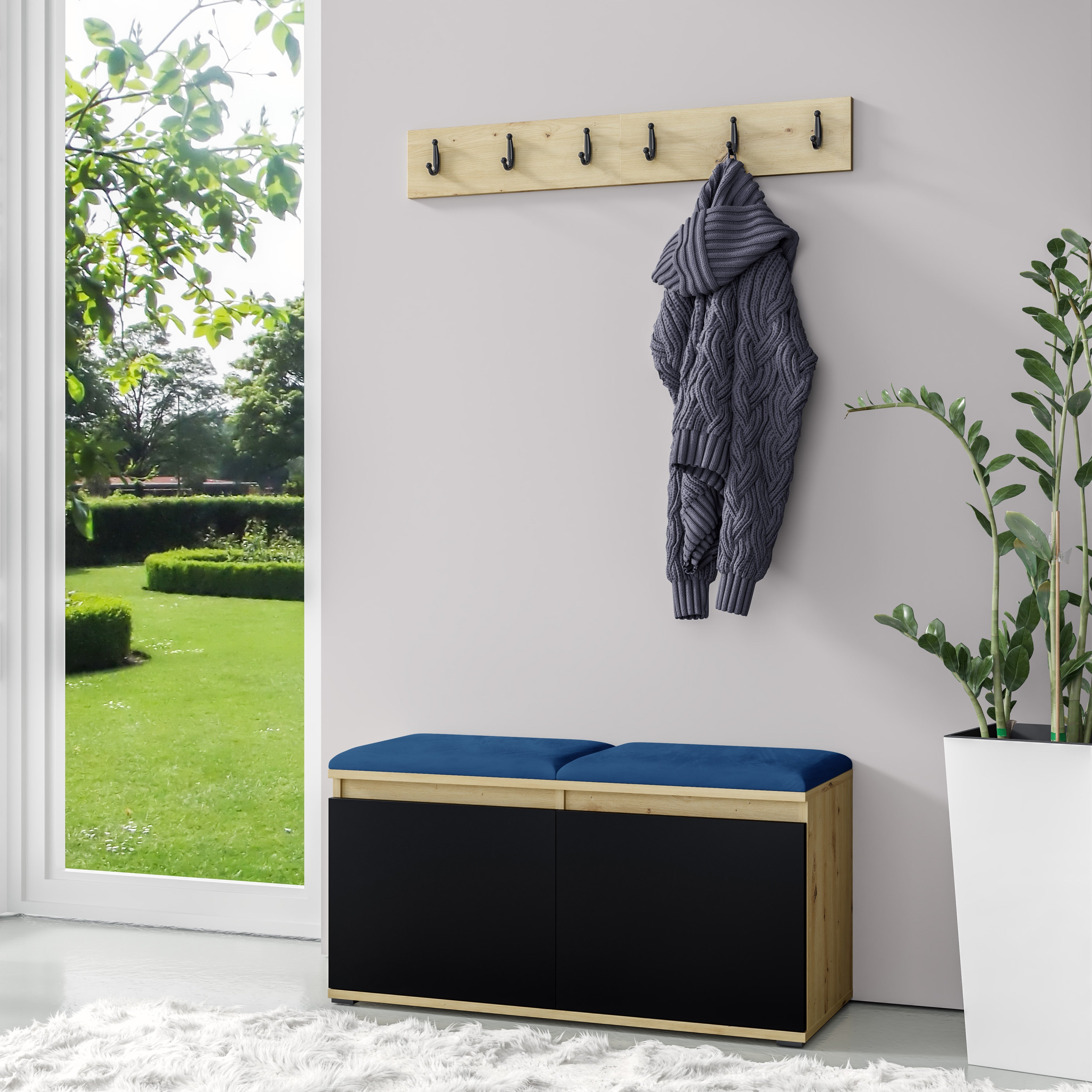 PK Emi 5 Hallway Wardrobe Artisan Oak / Black - Upholstered Panels in Various Colours