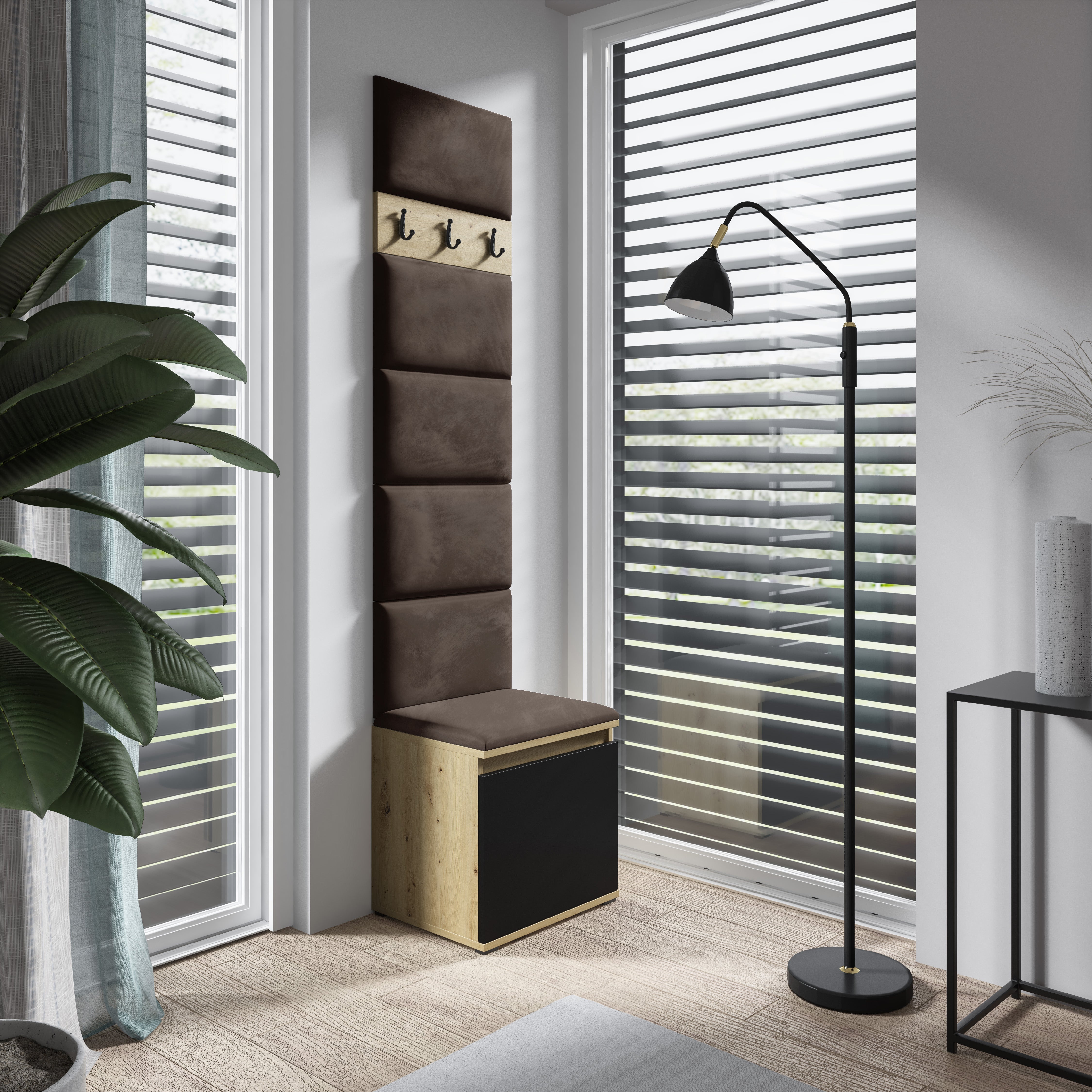 PK Emi 7 Flurgarderobe Artisan Eiche/Schwarz - Polsterpaneele in verschiedenen Farben