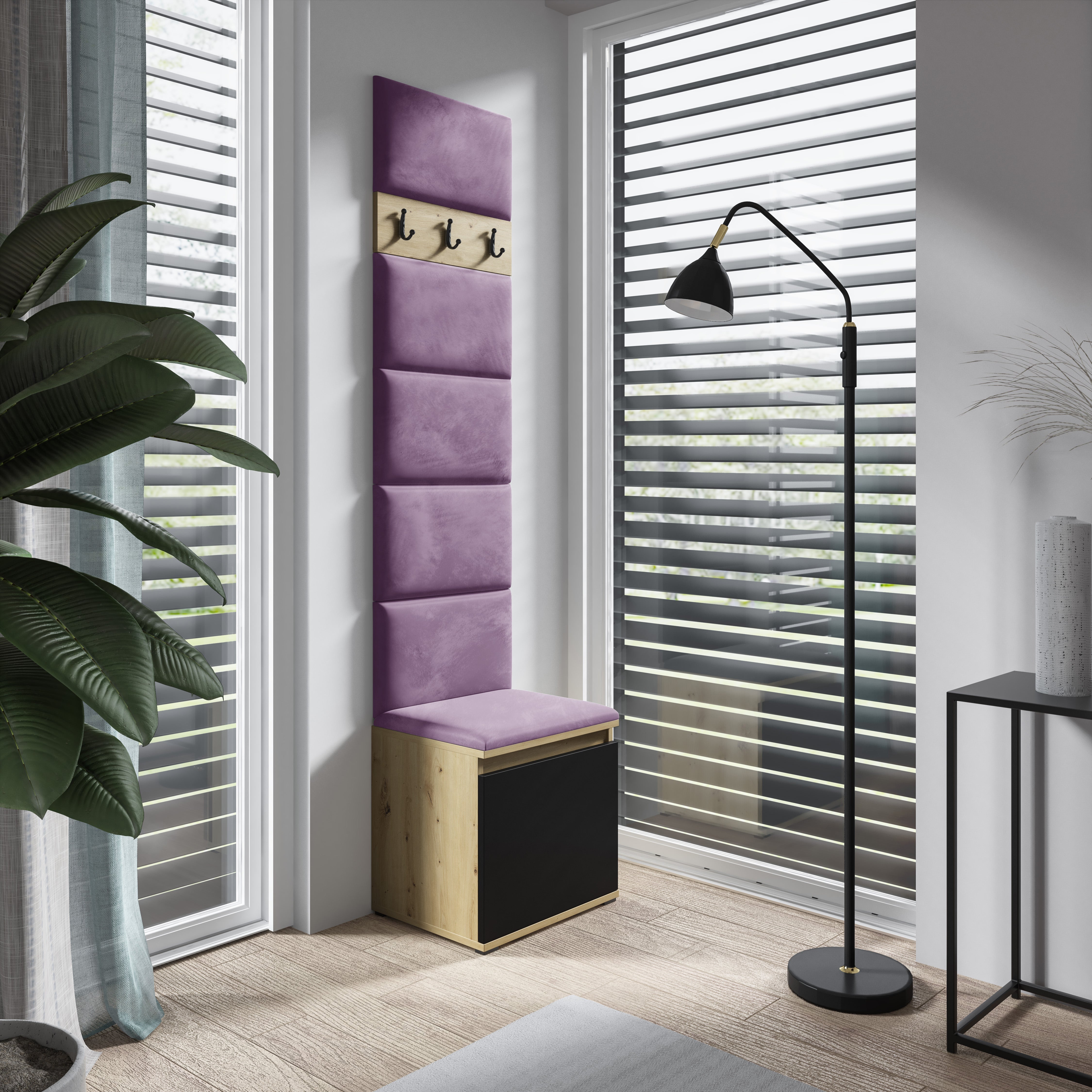 PK Emi 7 Flurgarderobe Artisan Eiche/Schwarz - Polsterpaneele in verschiedenen Farben