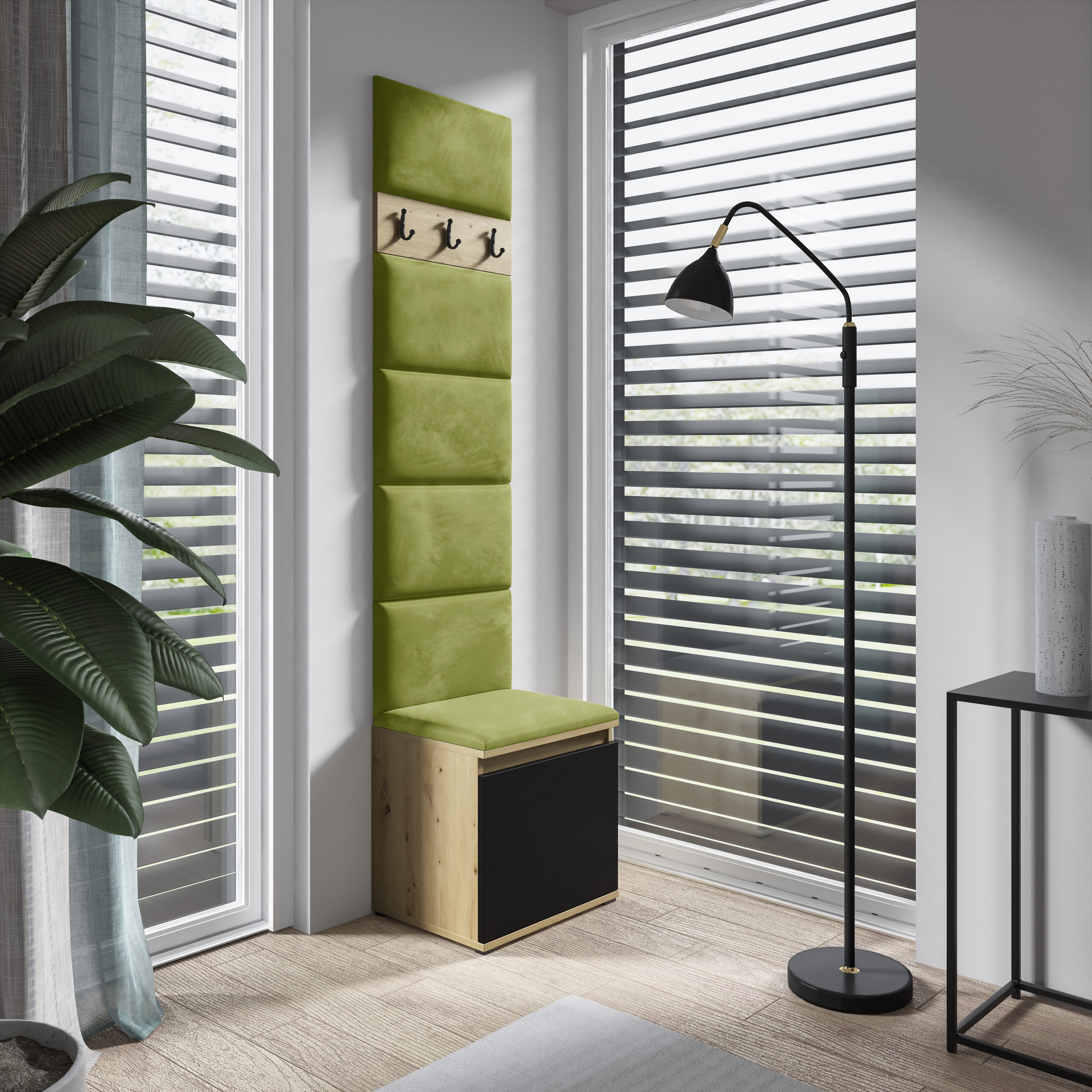 PK Emi 7 Flurgarderobe Artisan Eiche/Schwarz - Polsterpaneele in verschiedenen Farben