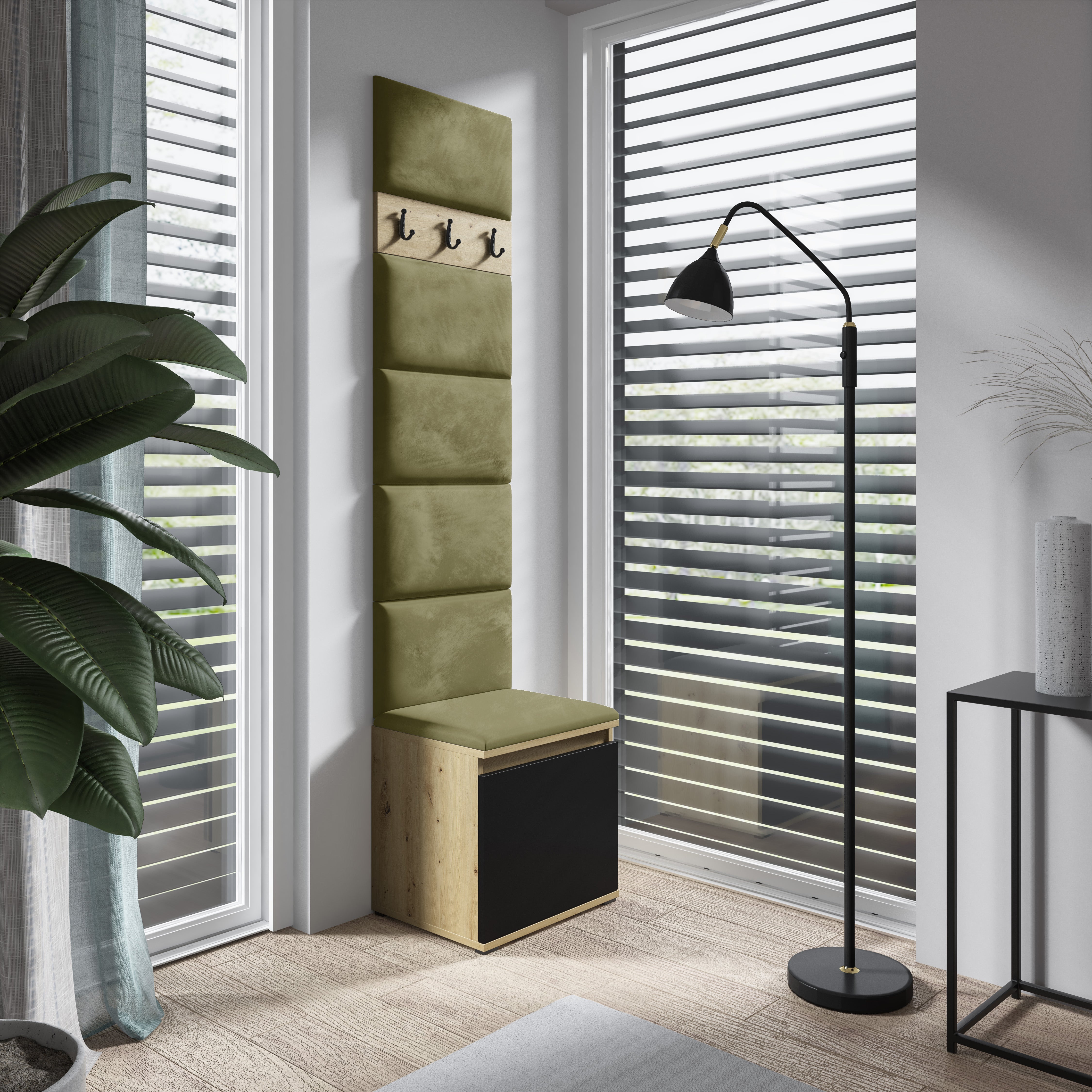 PK Emi 7 Flurgarderobe Artisan Eiche/Schwarz - Polsterpaneele in verschiedenen Farben