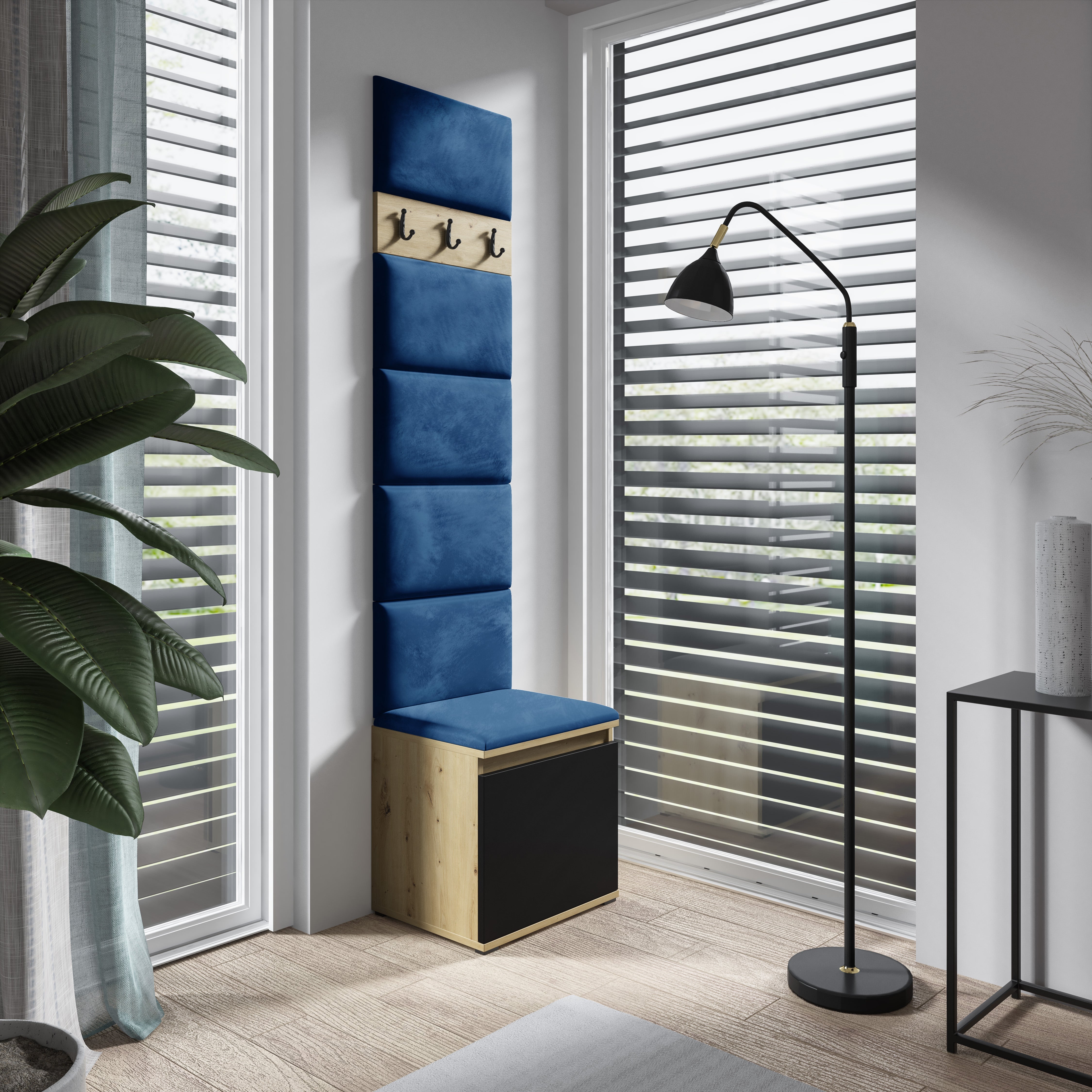 PK Emi 7 Flurgarderobe Artisan Eiche/Schwarz - Polsterpaneele in verschiedenen Farben