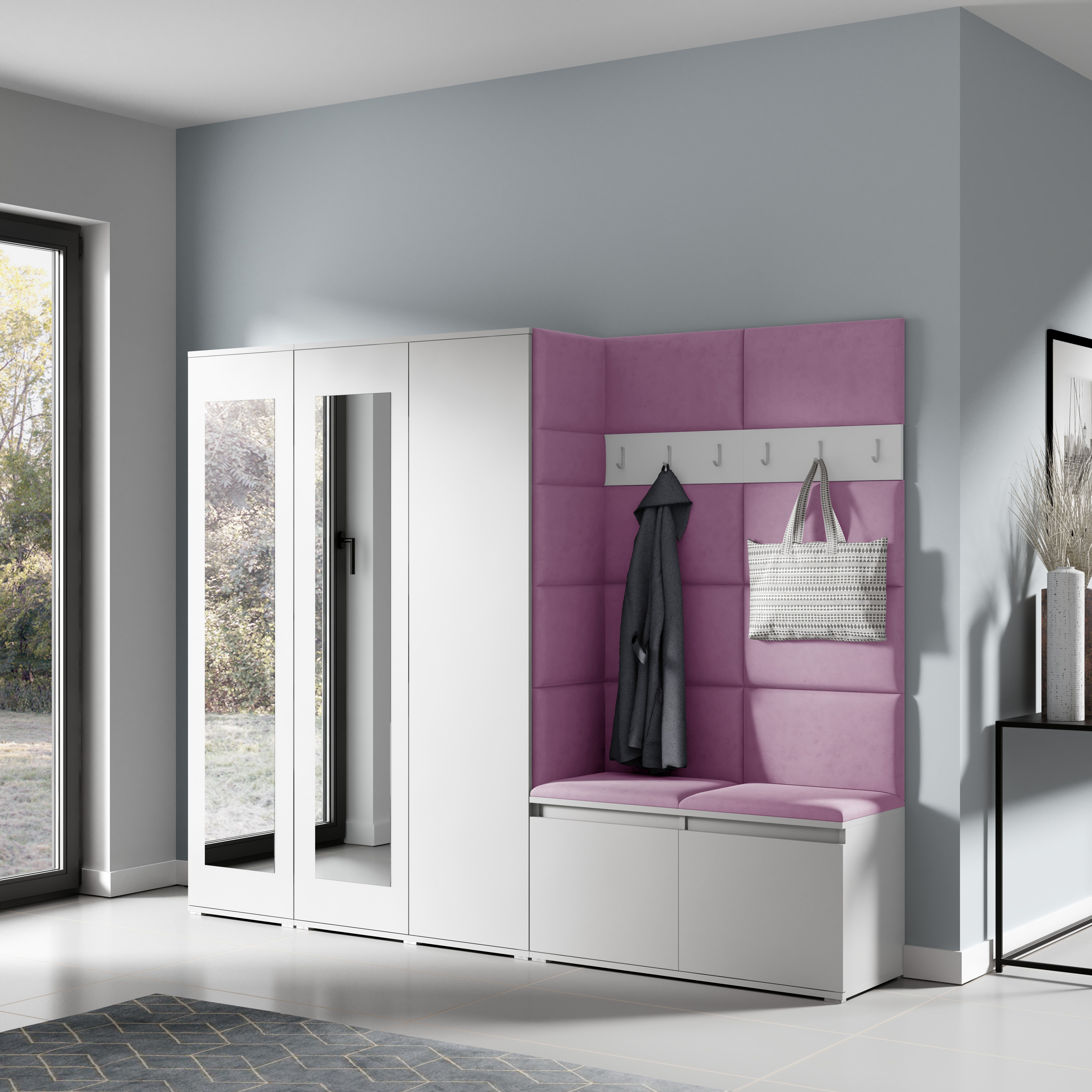 PK Emi 15 Hallway Wardrobe White - Upholstered Panels in Various Colours