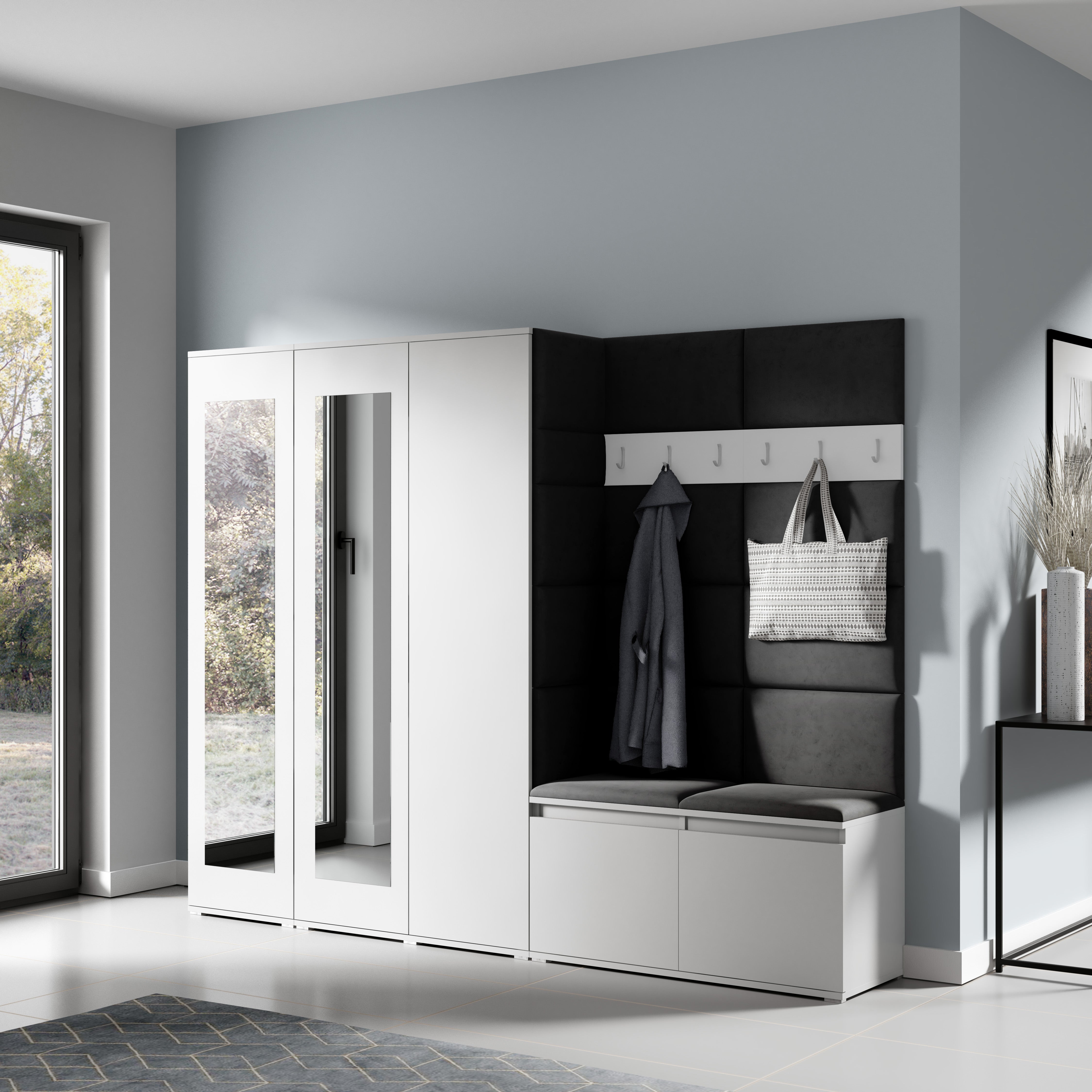 PK Emi 15 Hallway Wardrobe White - Upholstered Panels in Various Colours
