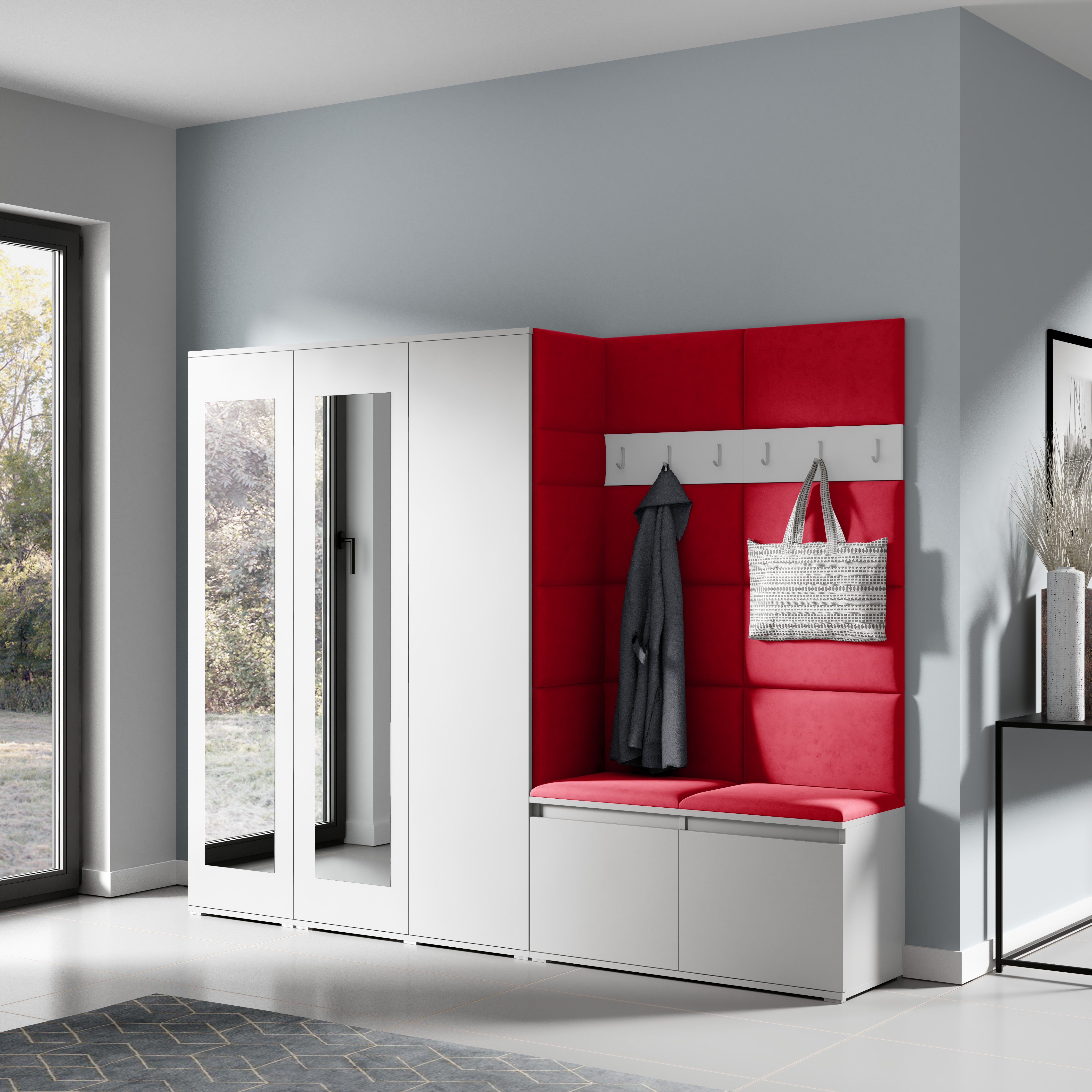 PK Emi 15 Hallway Wardrobe White - Upholstered Panels in Various Colours