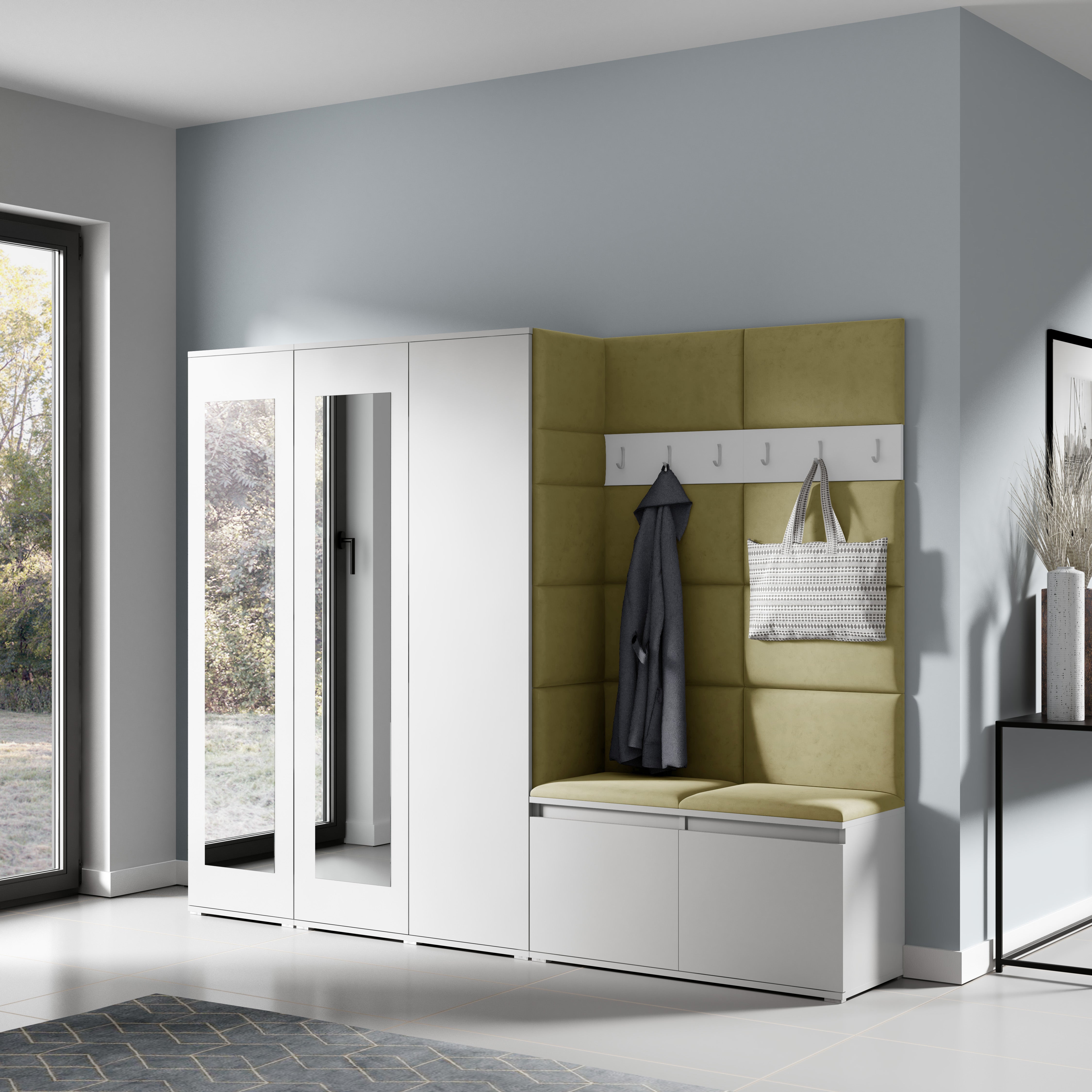 PK Emi 15 Hallway Wardrobe White - Upholstered Panels in Various Colours