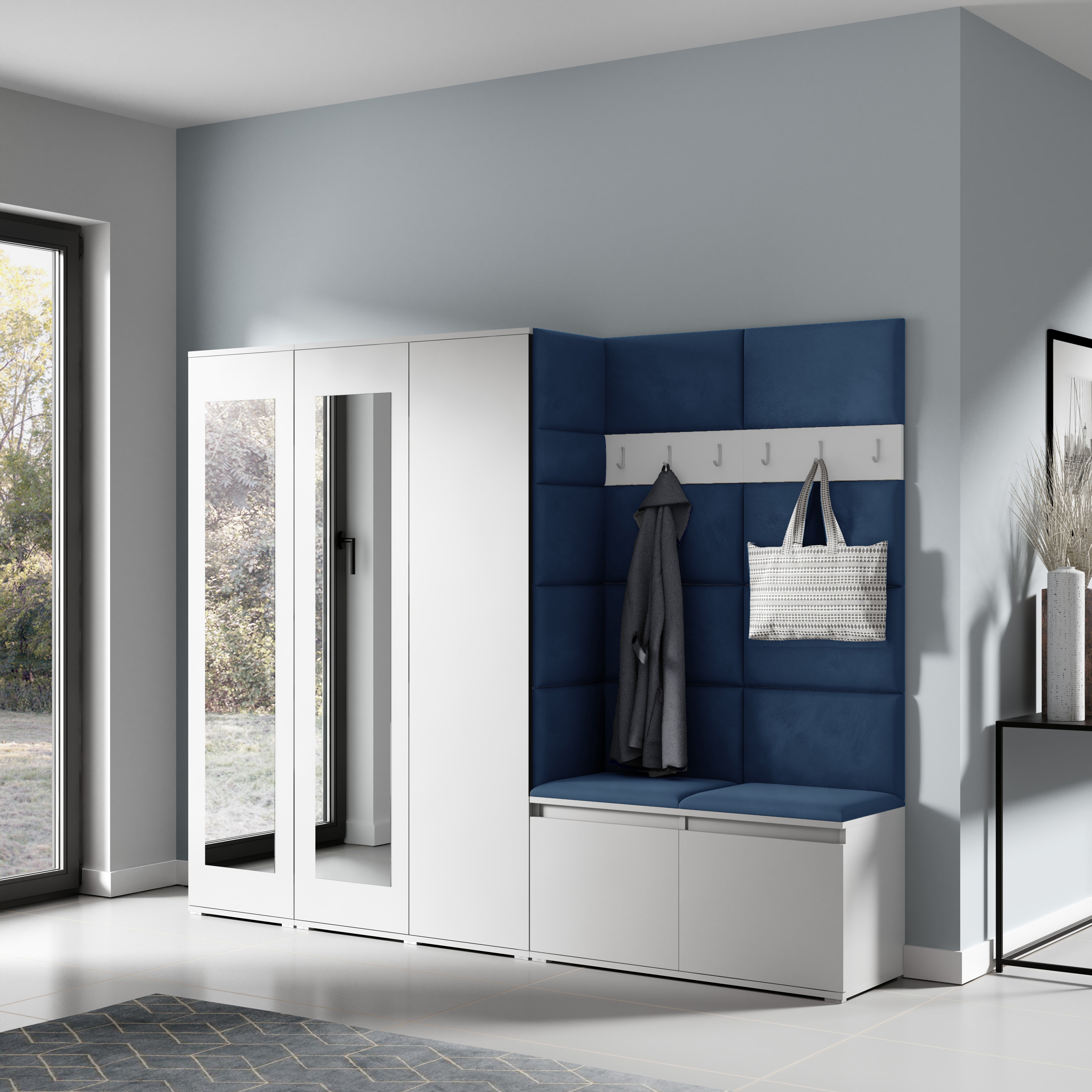 PK Emi 15 Hallway Wardrobe White - Upholstered Panels in Various Colours