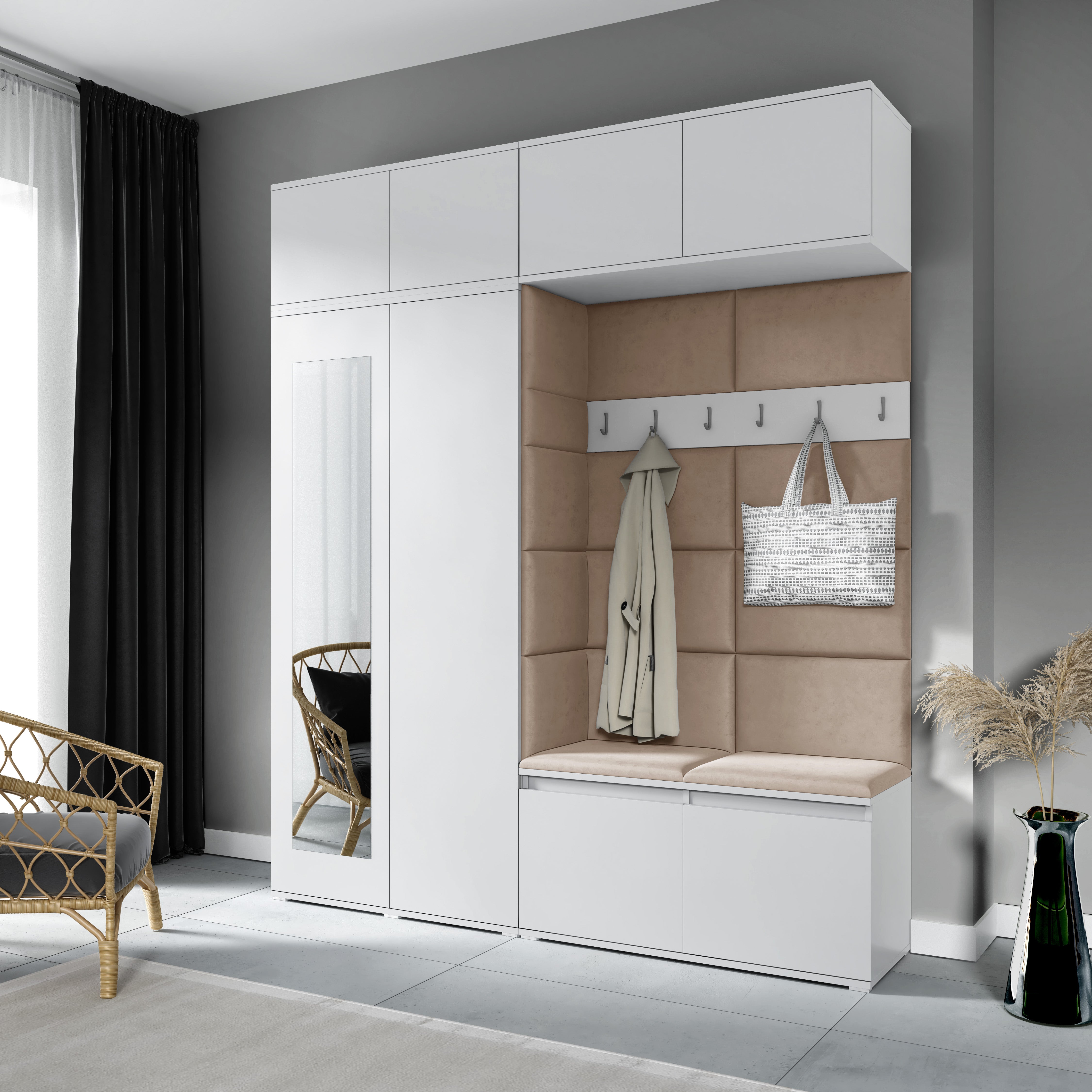 PK Emi 16 Hallway Wardrobe White - Upholstered Panels in Various Colours