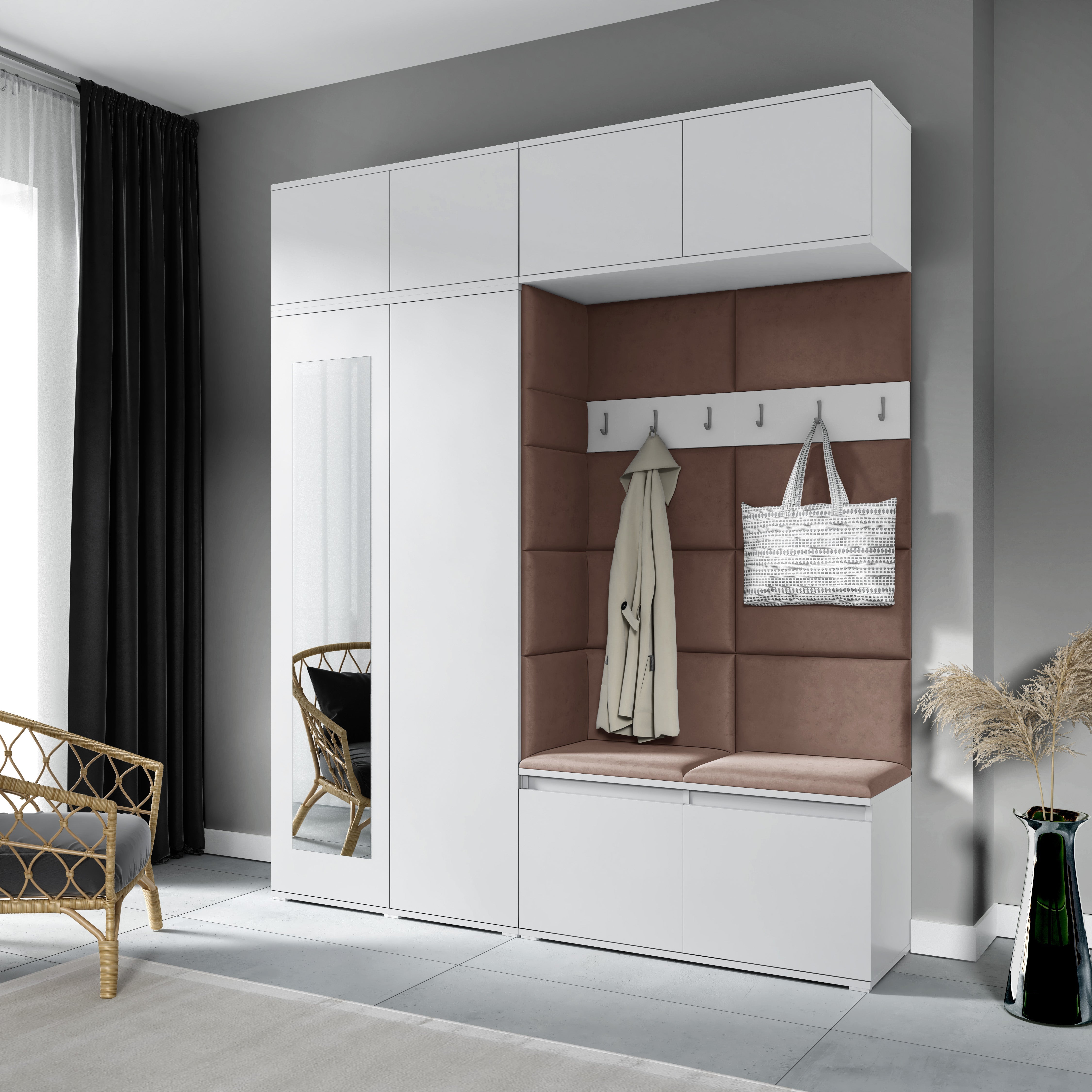 PK Emi 16 Hallway Wardrobe White - Upholstered Panels in Various Colours