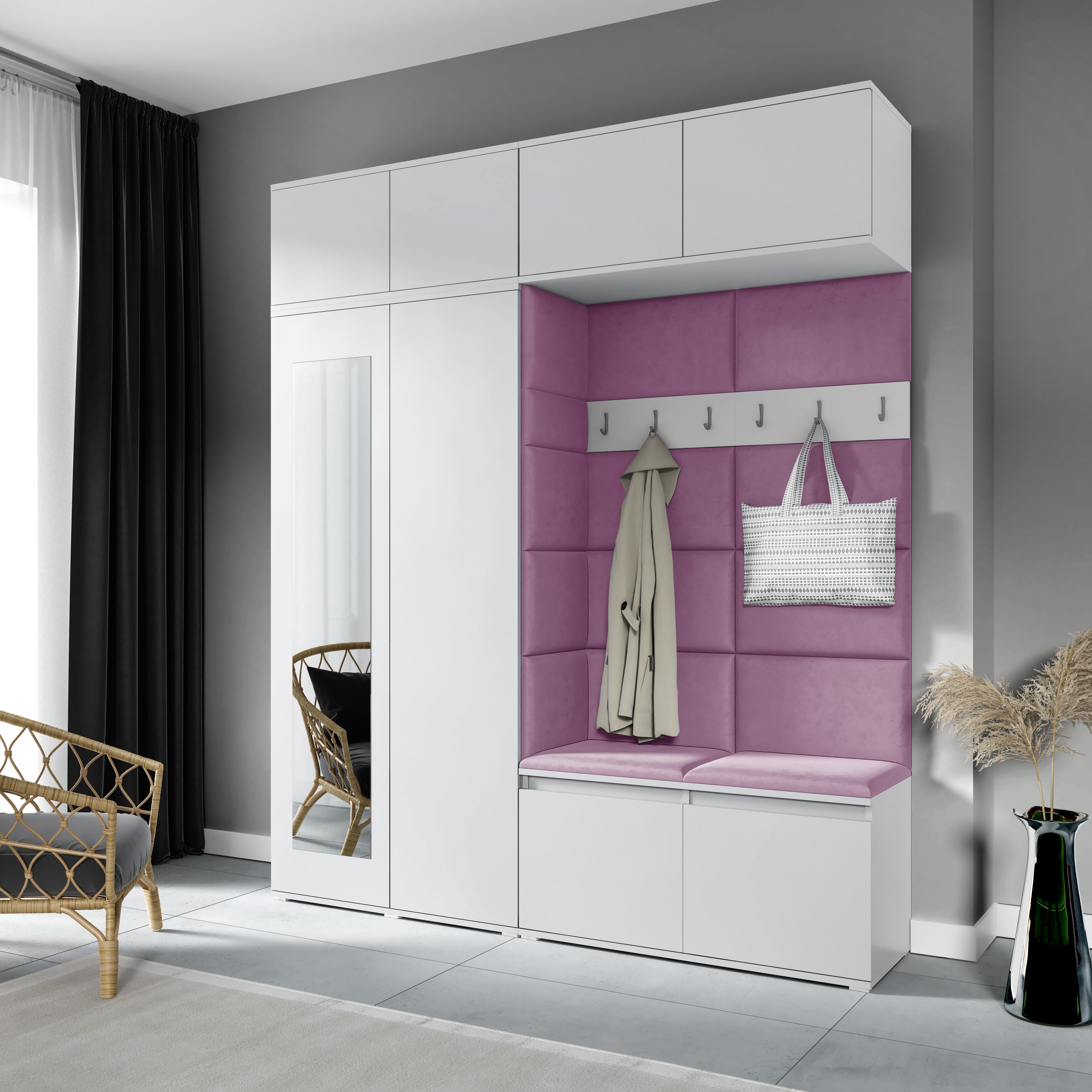 PK Emi 16 Hallway Wardrobe White - Upholstered Panels in Various Colours