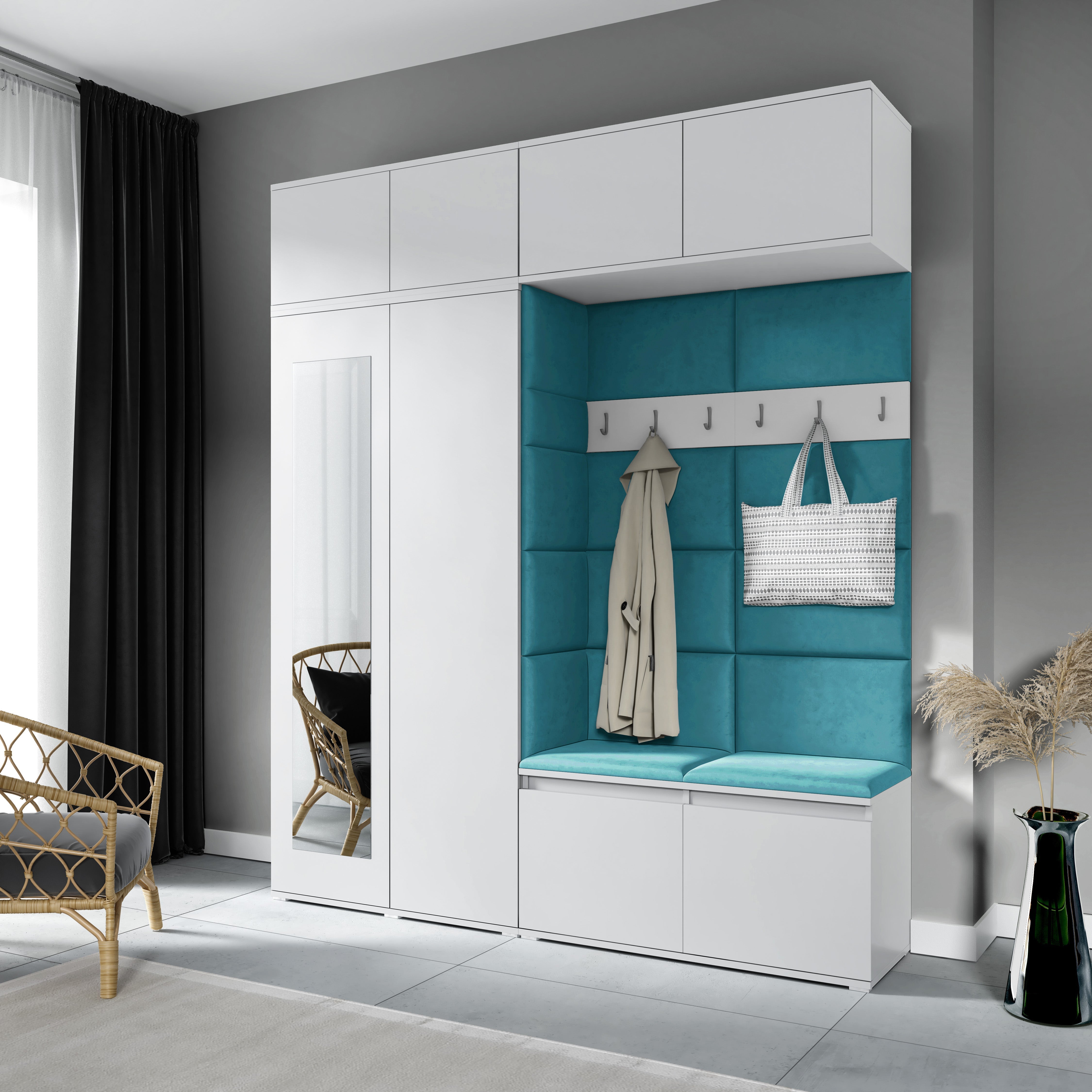 PK Emi 16 Hallway Wardrobe White - Upholstered Panels in Various Colours