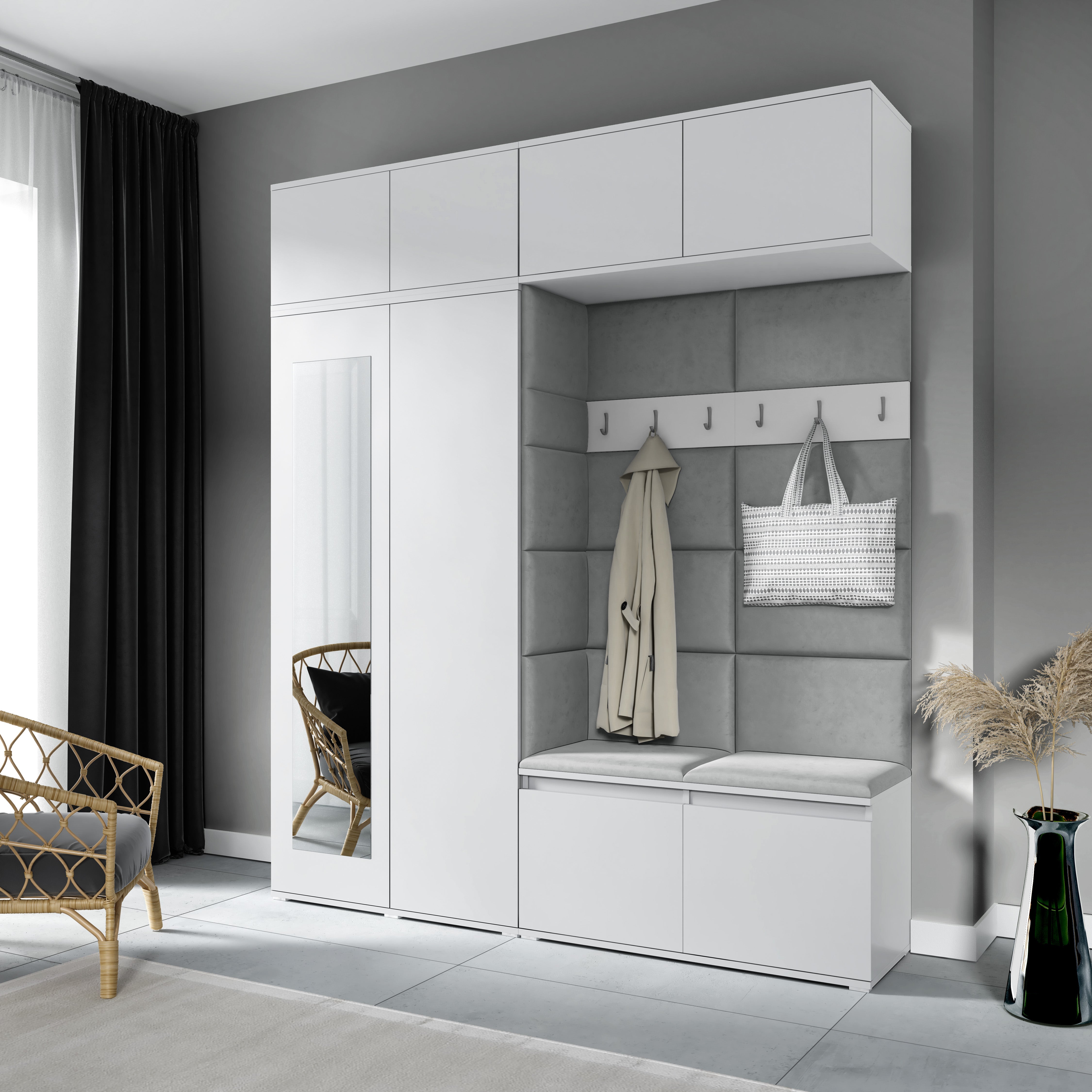 PK Emi 16 Hallway Wardrobe White - Upholstered Panels in Various Colours