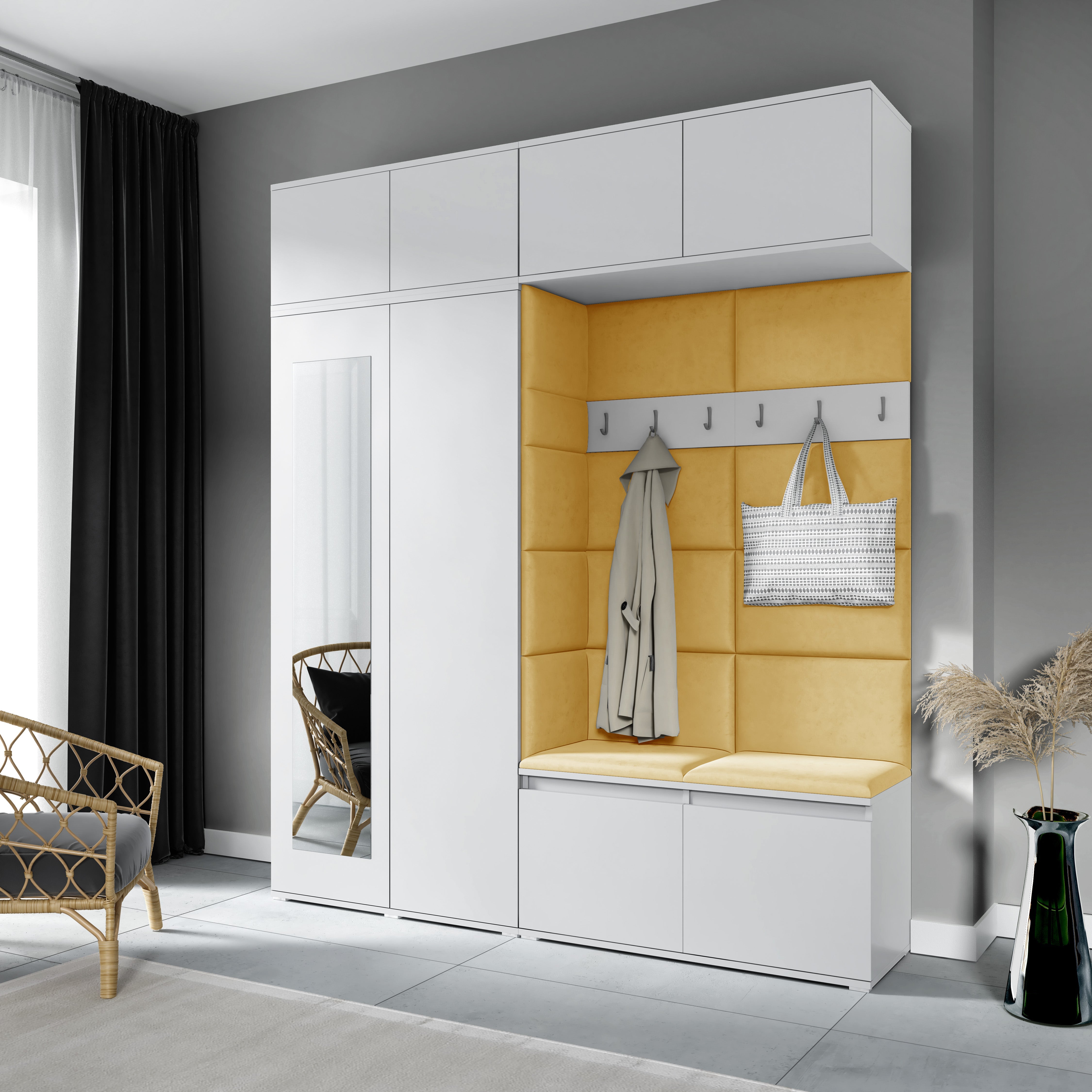 PK Emi 16 Hallway Wardrobe White - Upholstered Panels in Various Colours