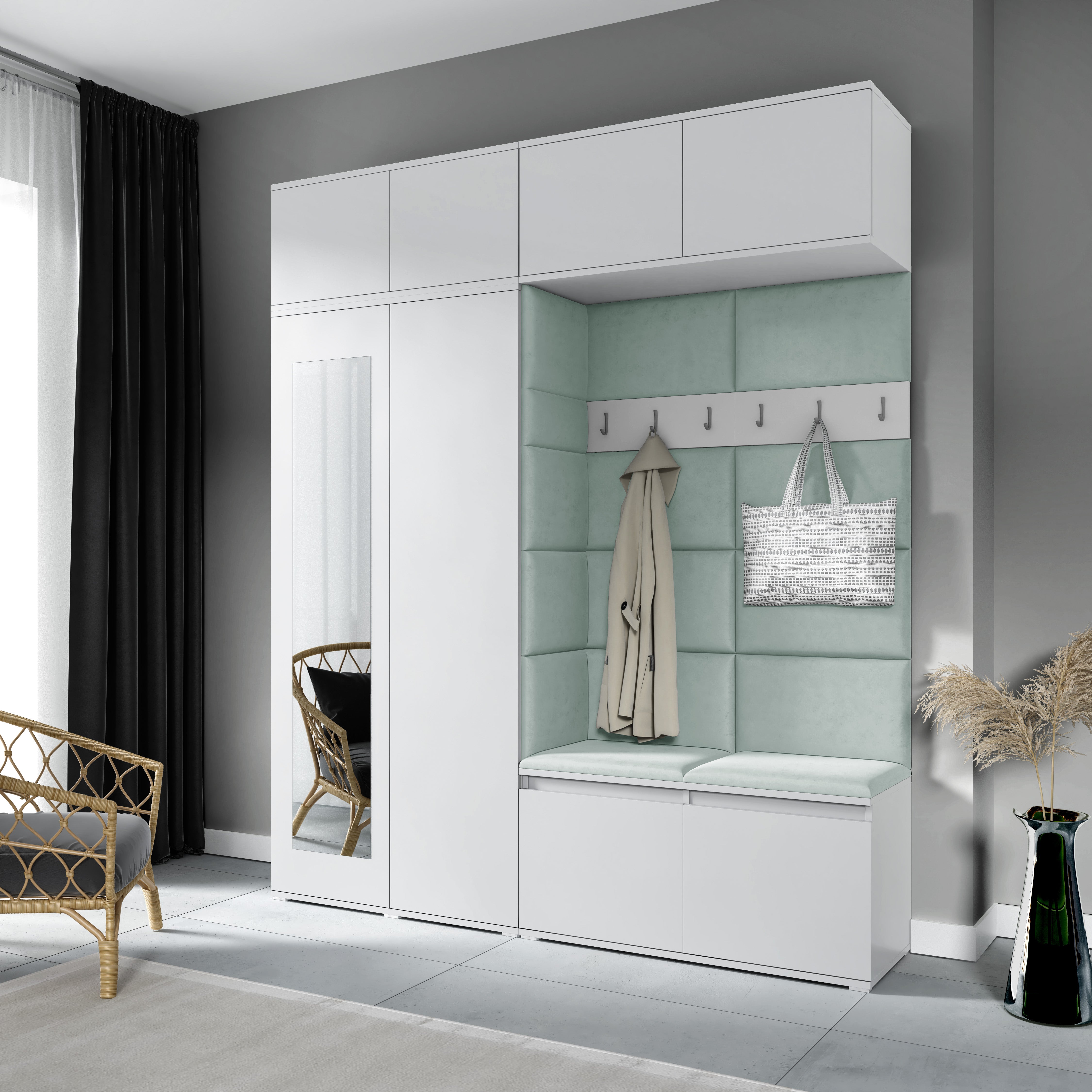 PK Emi 16 Hallway Wardrobe White - Upholstered Panels in Various Colours