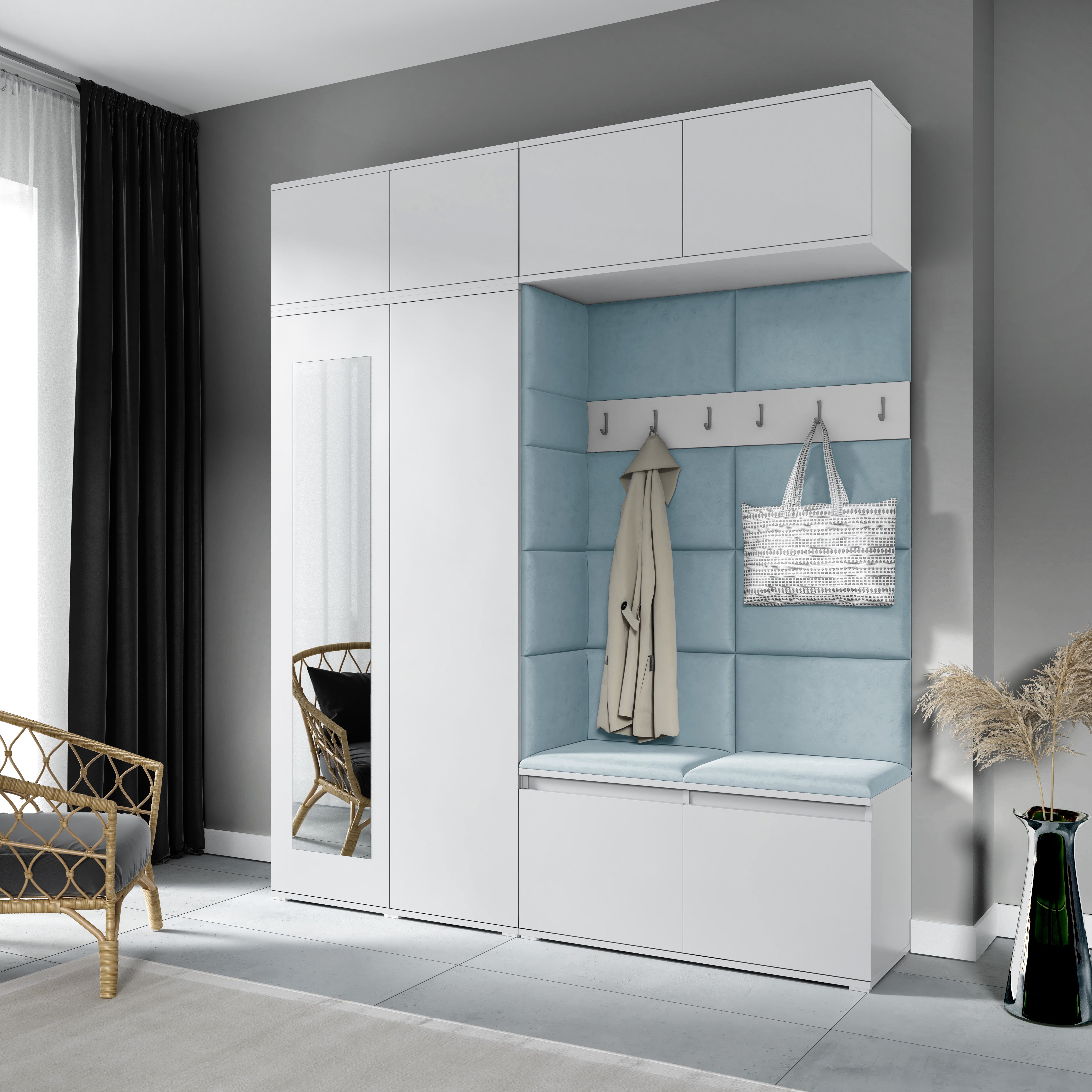 PK Emi 16 Hallway Wardrobe White - Upholstered Panels in Various Colours