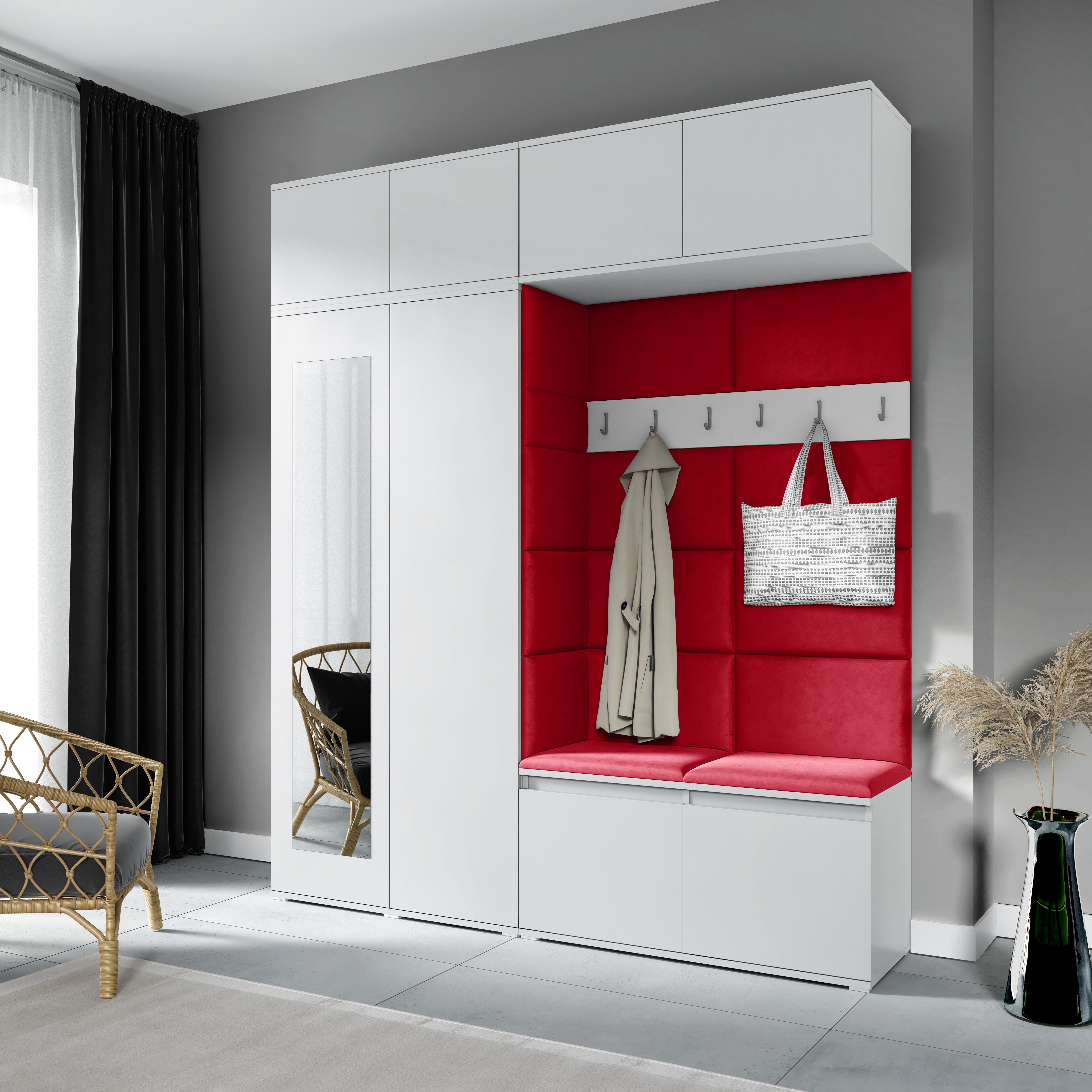 PK Emi 16 Hallway Wardrobe White - Upholstered Panels in Various Colours
