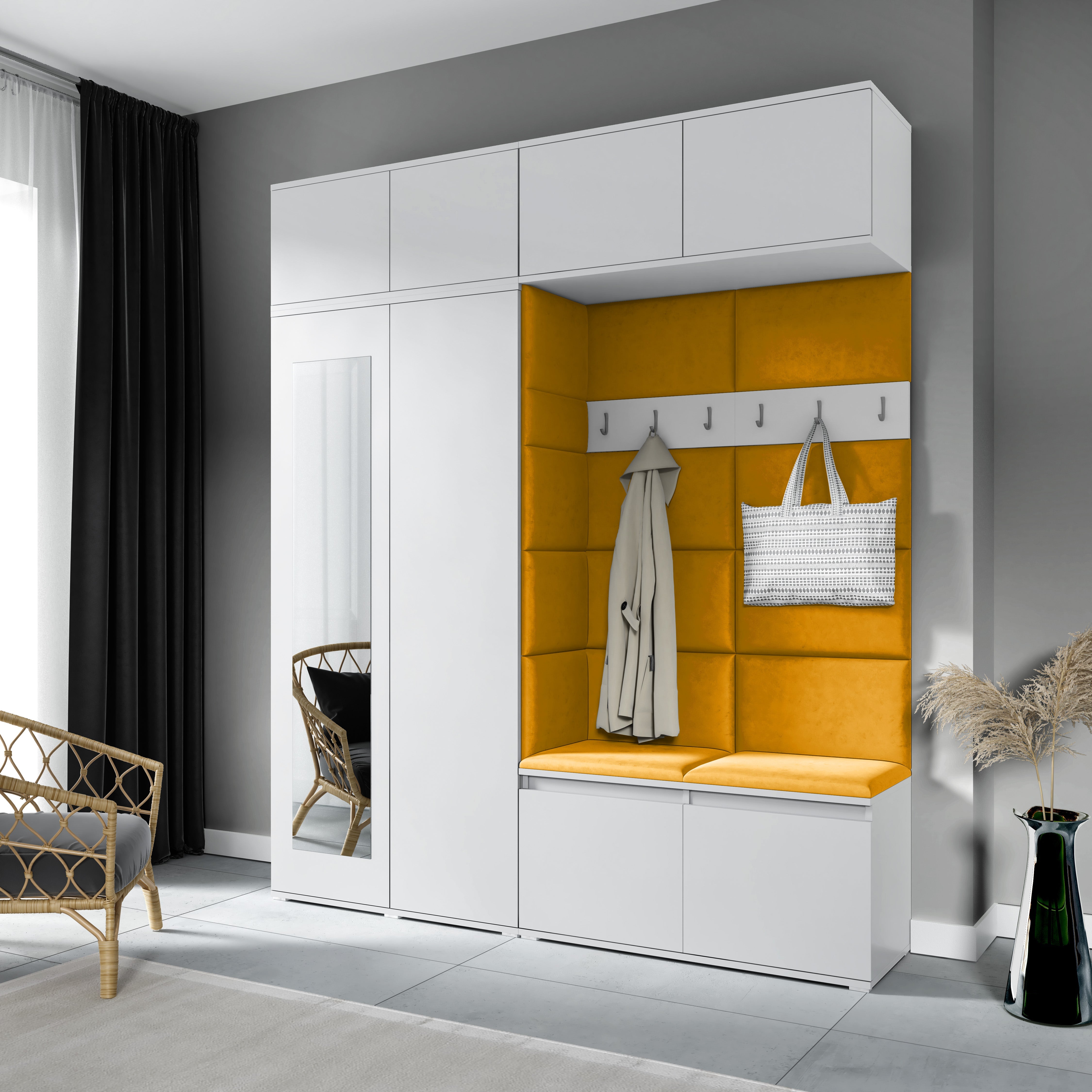 PK Emi 16 Hallway Wardrobe White - Upholstered Panels in Various Colours
