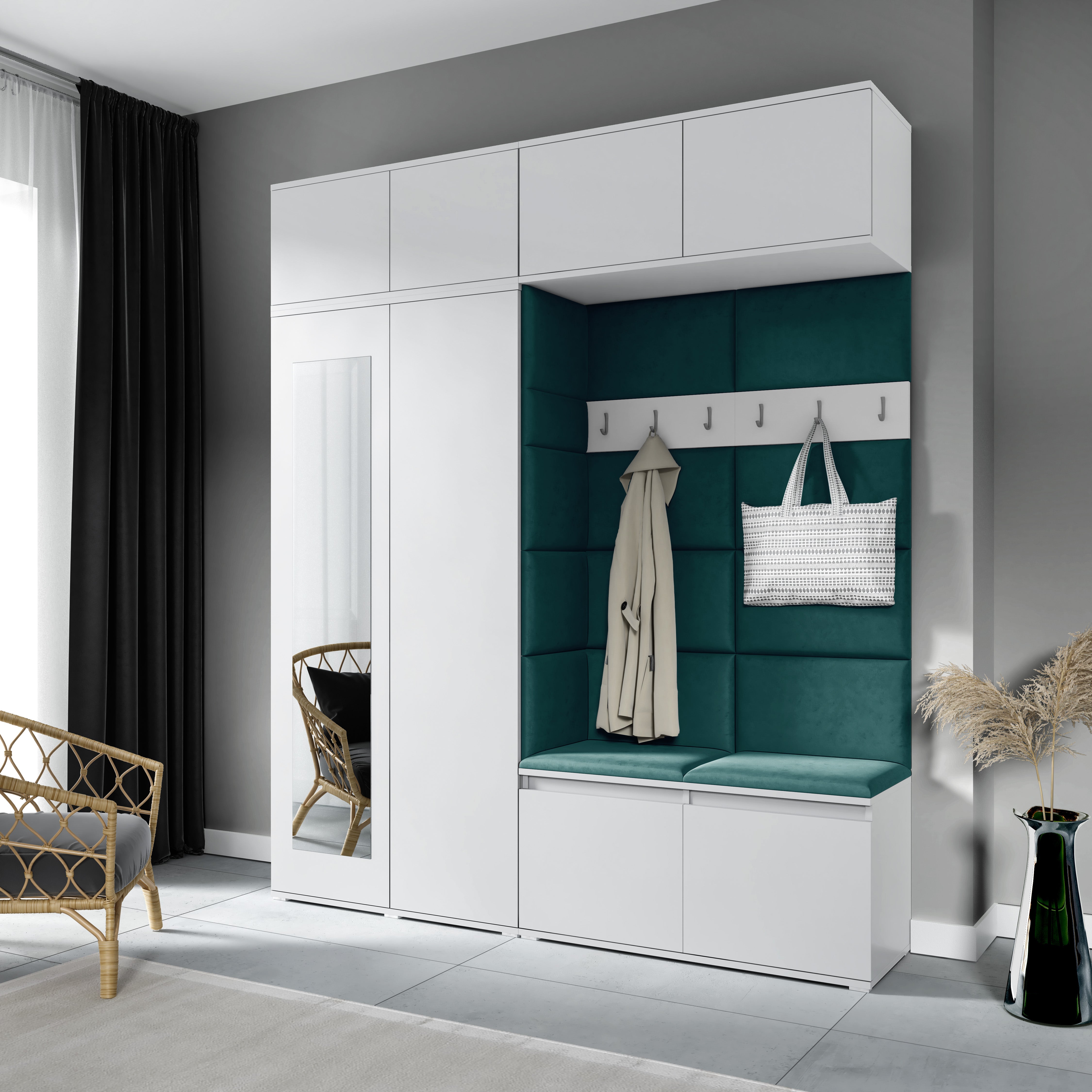 PK Emi 16 Hallway Wardrobe White - Upholstered Panels in Various Colours
