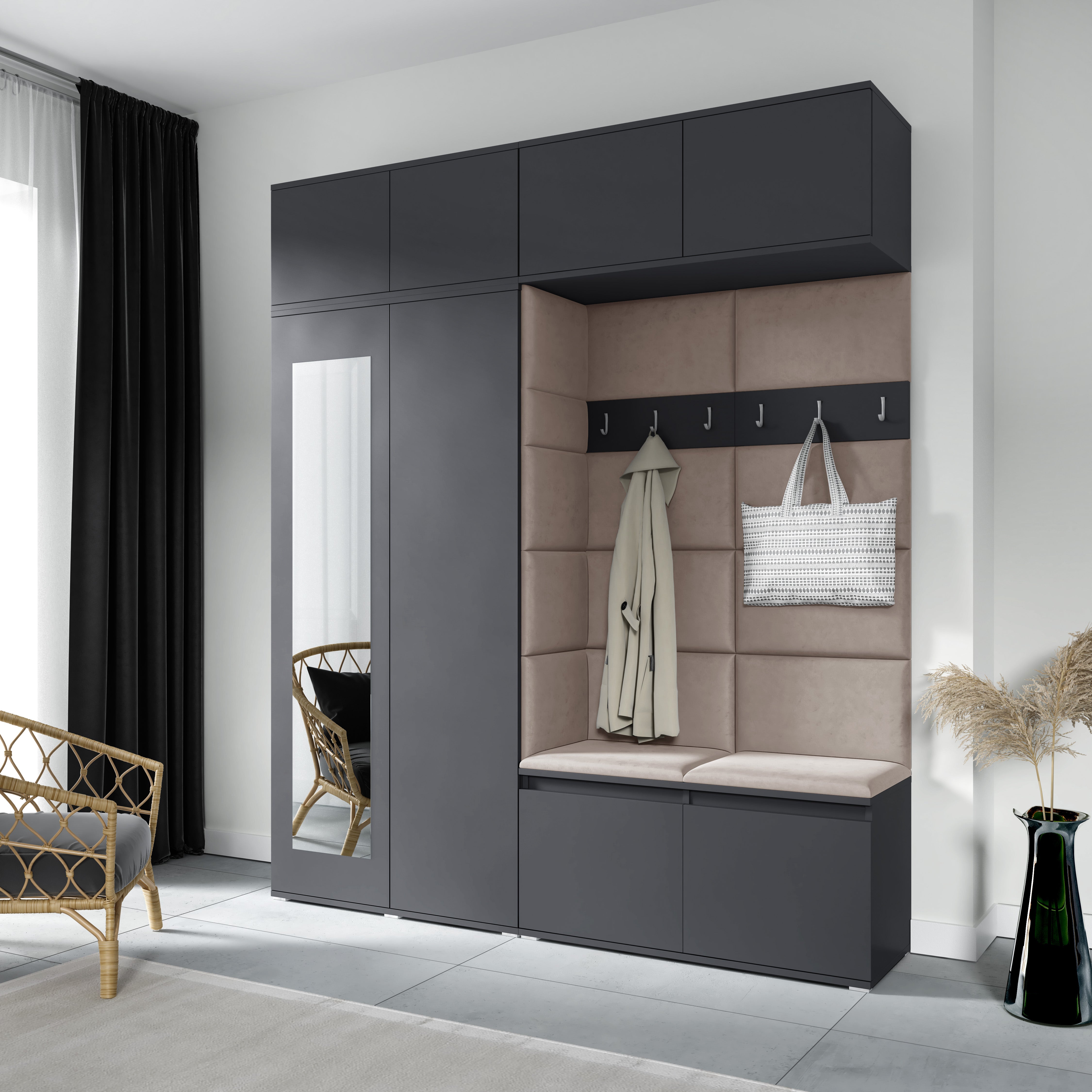 PK Emi 16 Flurgarderobe Graphit - Polsterpaneele in verschiedenen Farben