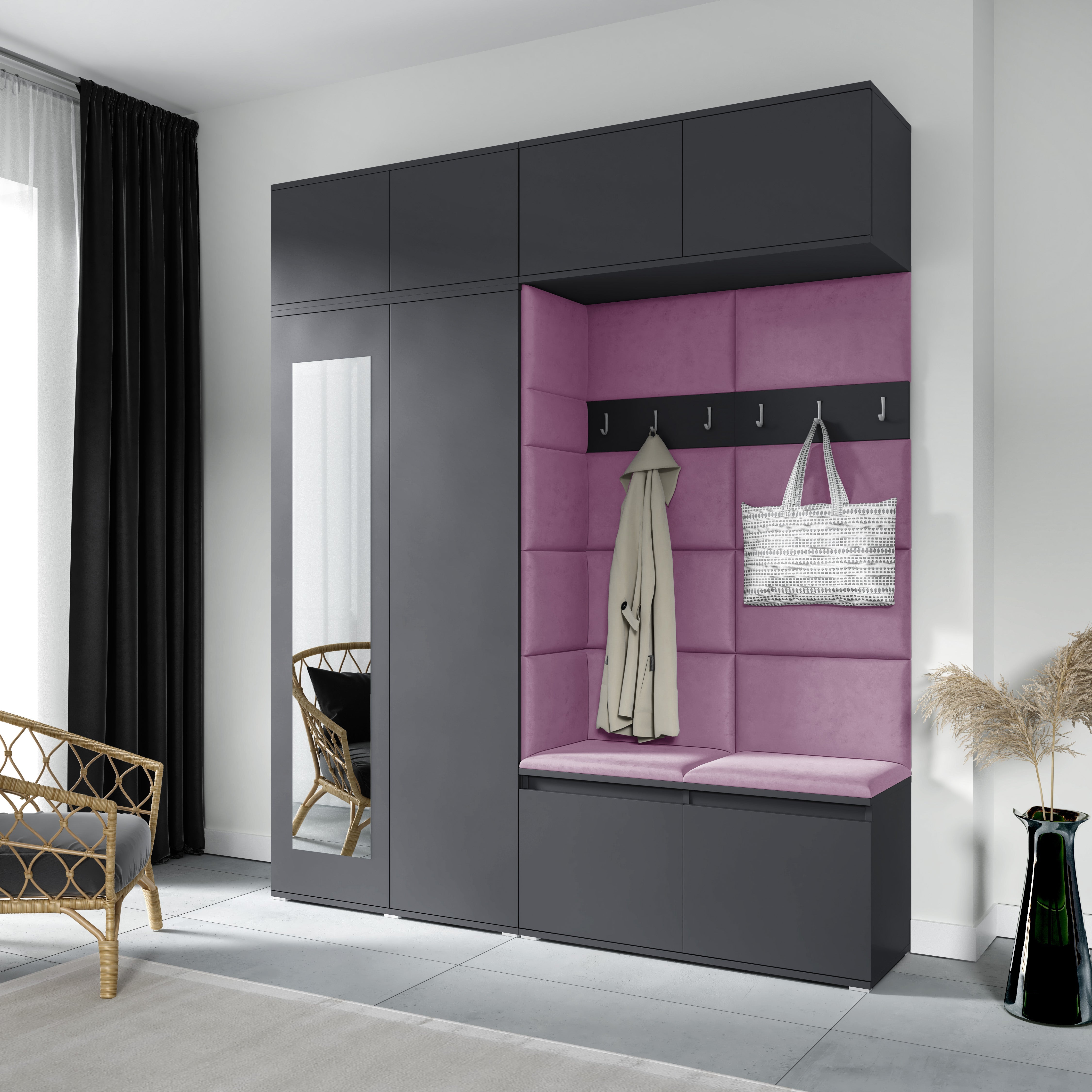 PK Emi 16 Flurgarderobe Graphit - Polsterpaneele in verschiedenen Farben