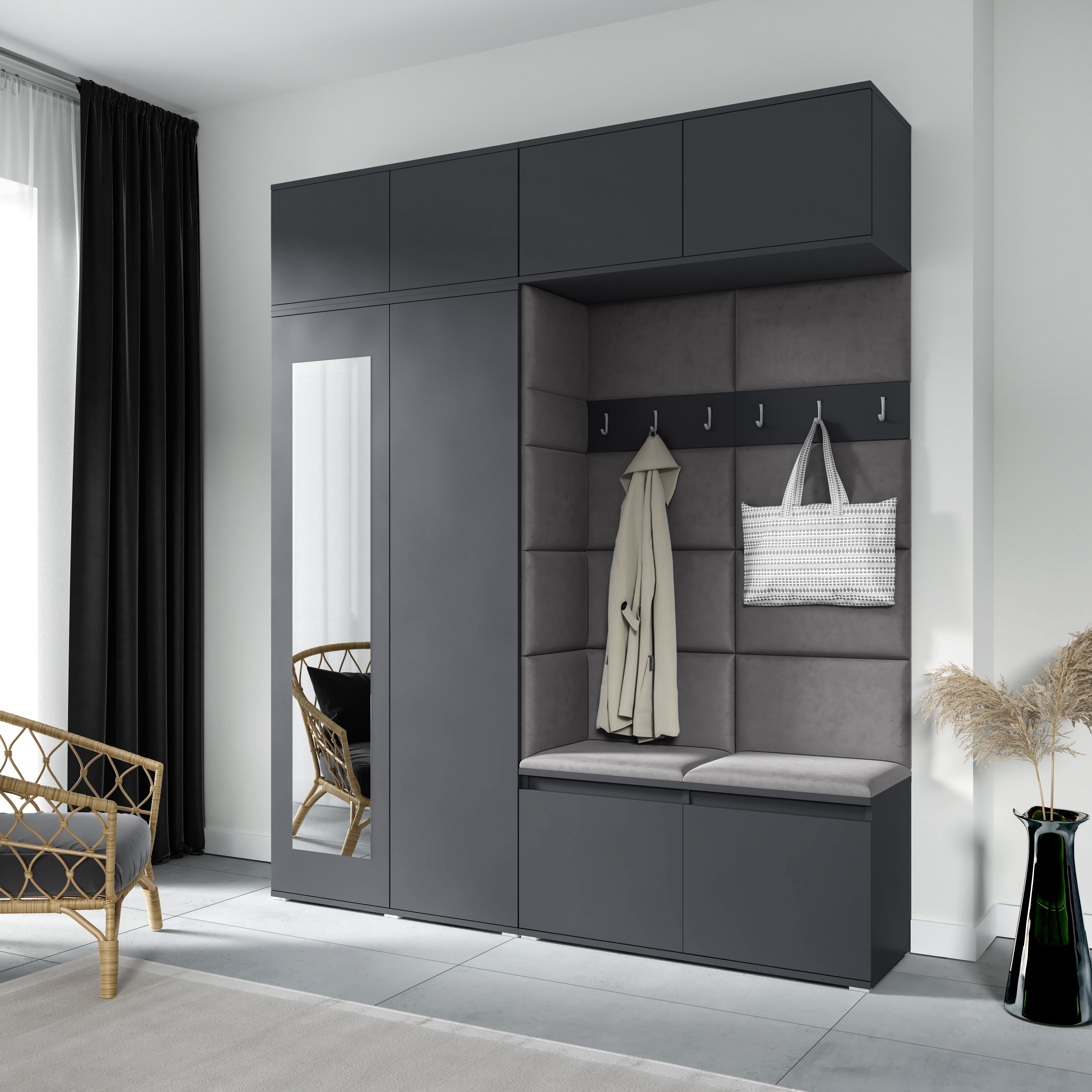 PK Emi 16 Flurgarderobe Graphit - Polsterpaneele in verschiedenen Farben