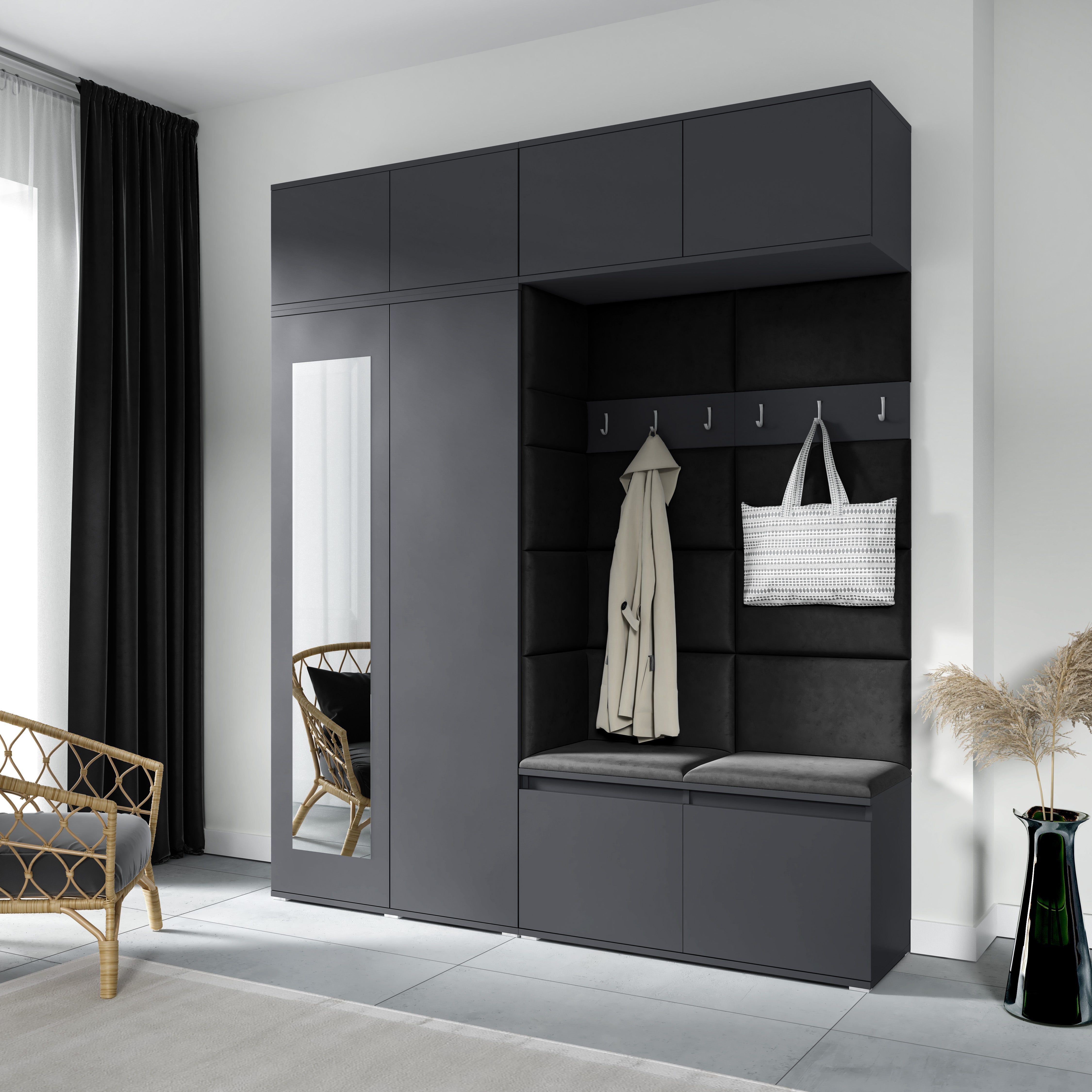 PK Emi 16 Flurgarderobe Graphit - Polsterpaneele in verschiedenen Farben