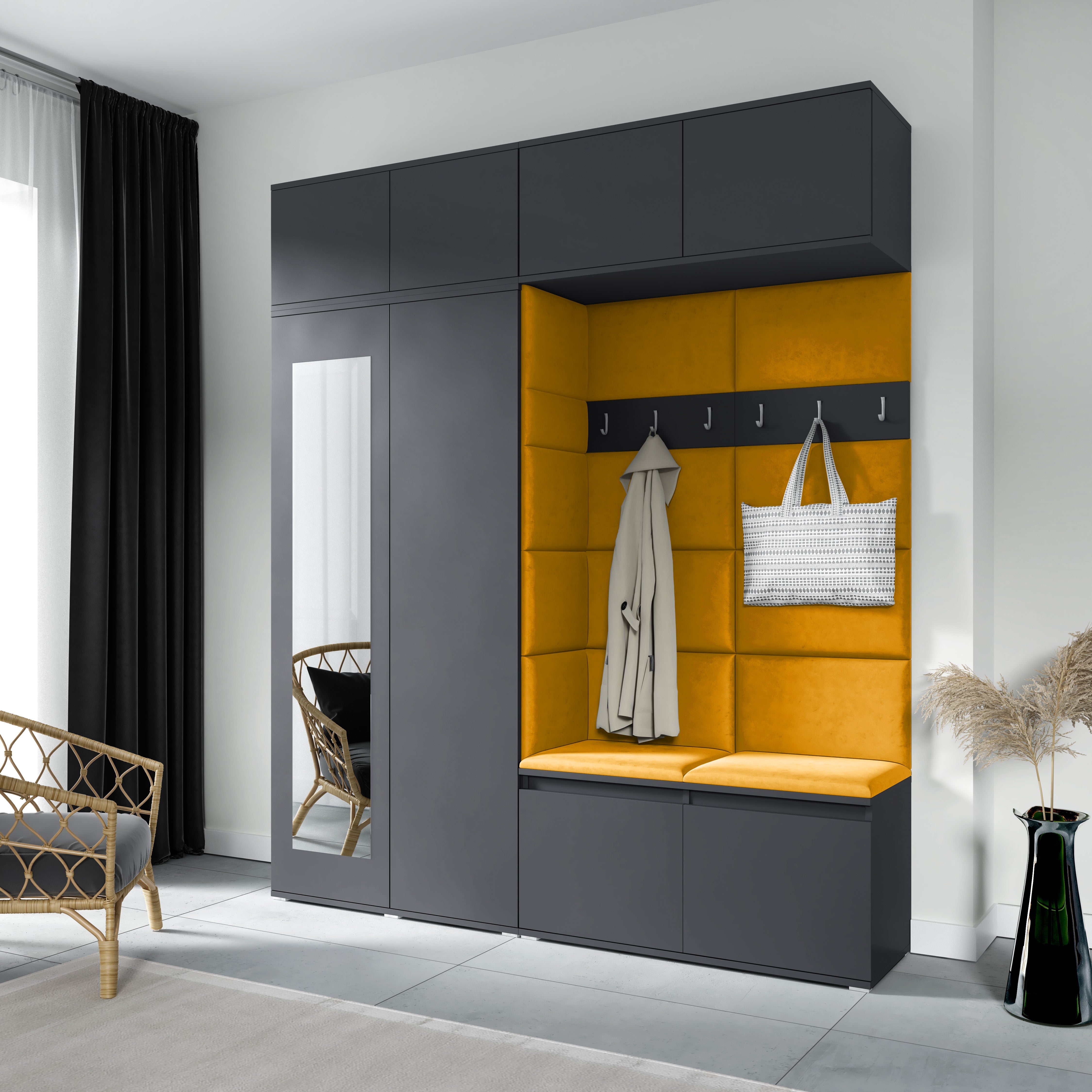 PK Emi 16 Flurgarderobe Graphit - Polsterpaneele in verschiedenen Farben