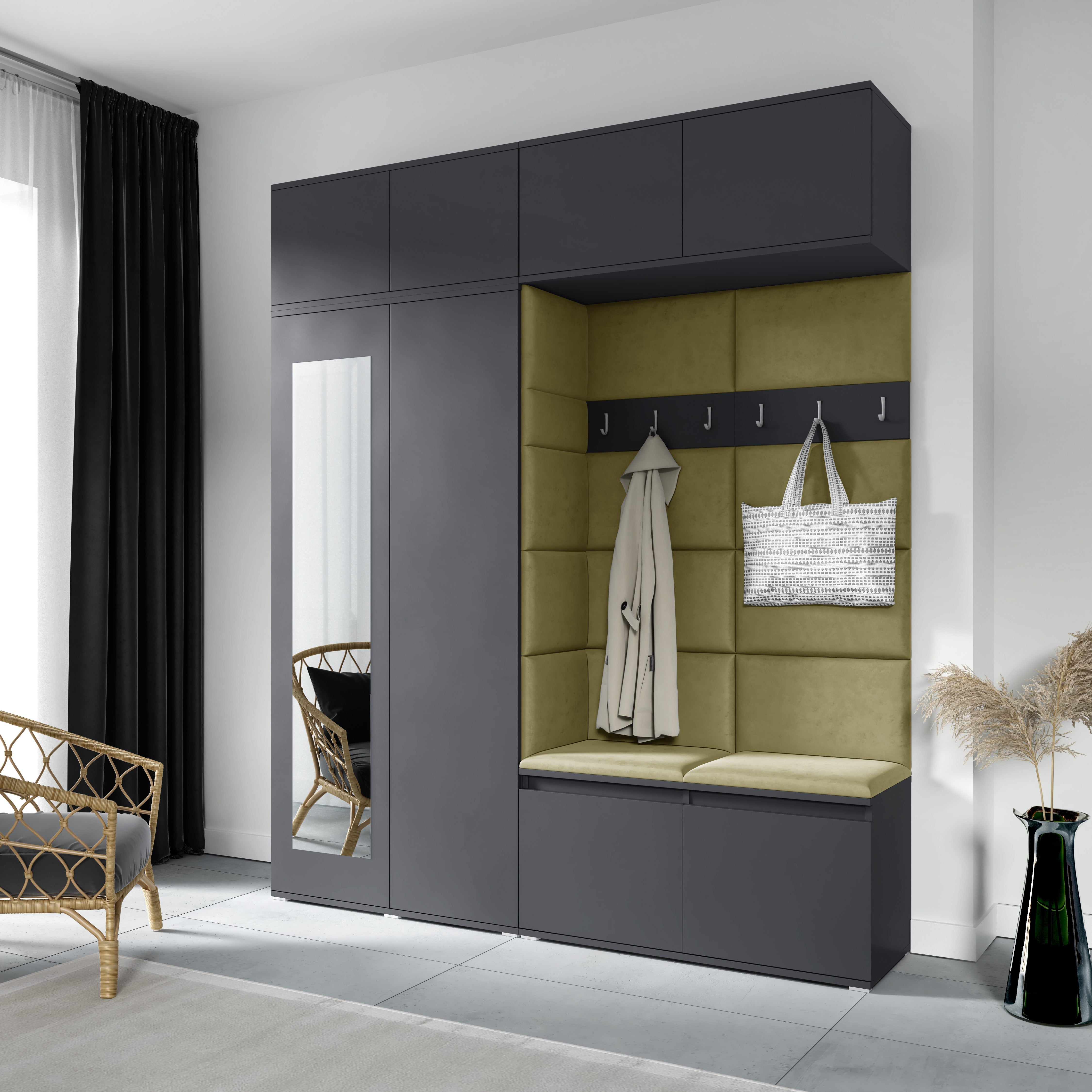 PK Emi 16 Flurgarderobe Graphit - Polsterpaneele in verschiedenen Farben