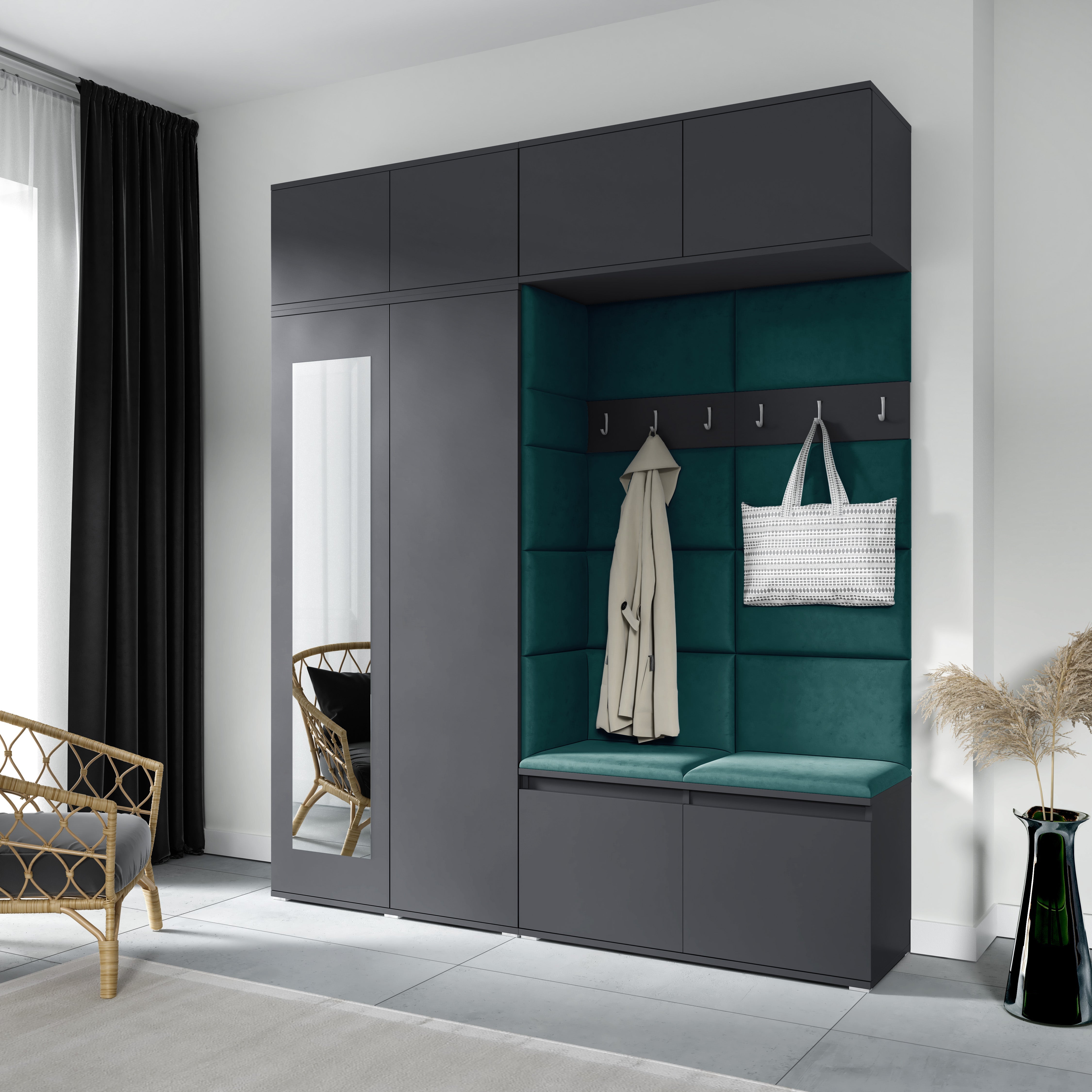 PK Emi 16 Flurgarderobe Graphit - Polsterpaneele in verschiedenen Farben