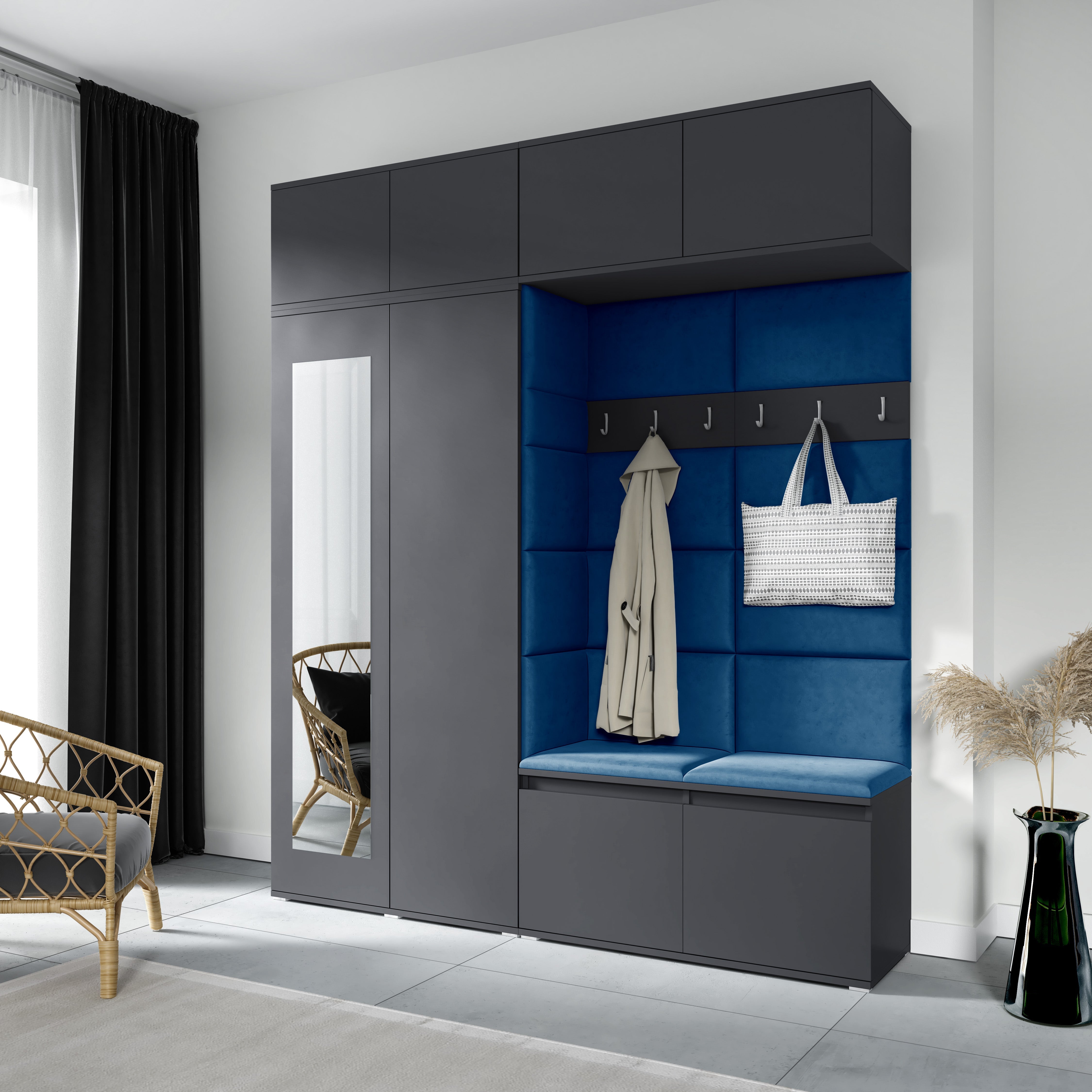 PK Emi 16 Flurgarderobe Graphit - Polsterpaneele in verschiedenen Farben