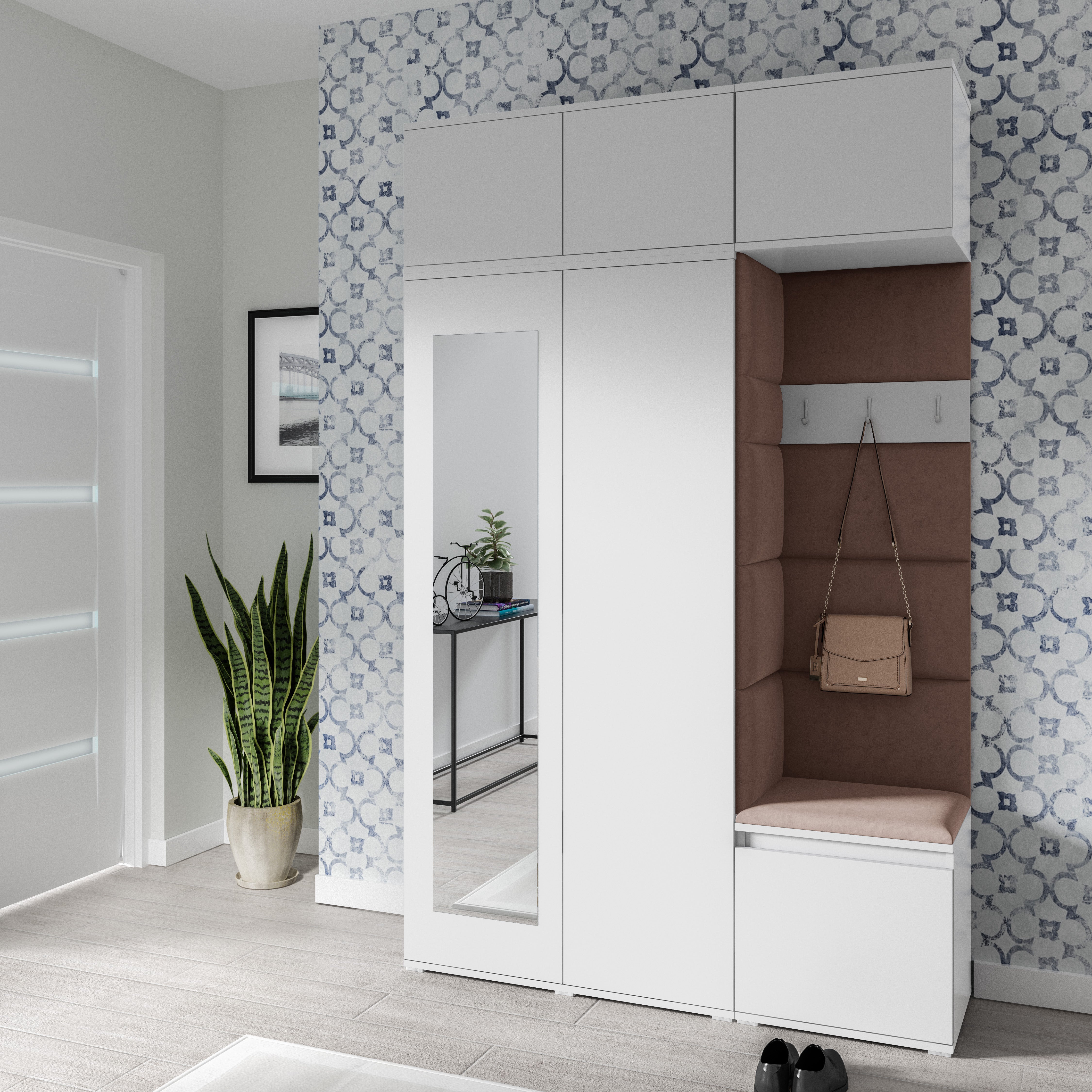 PK Emi 18 Hallway Wardrobe White - Upholstered Panels in Various Colours