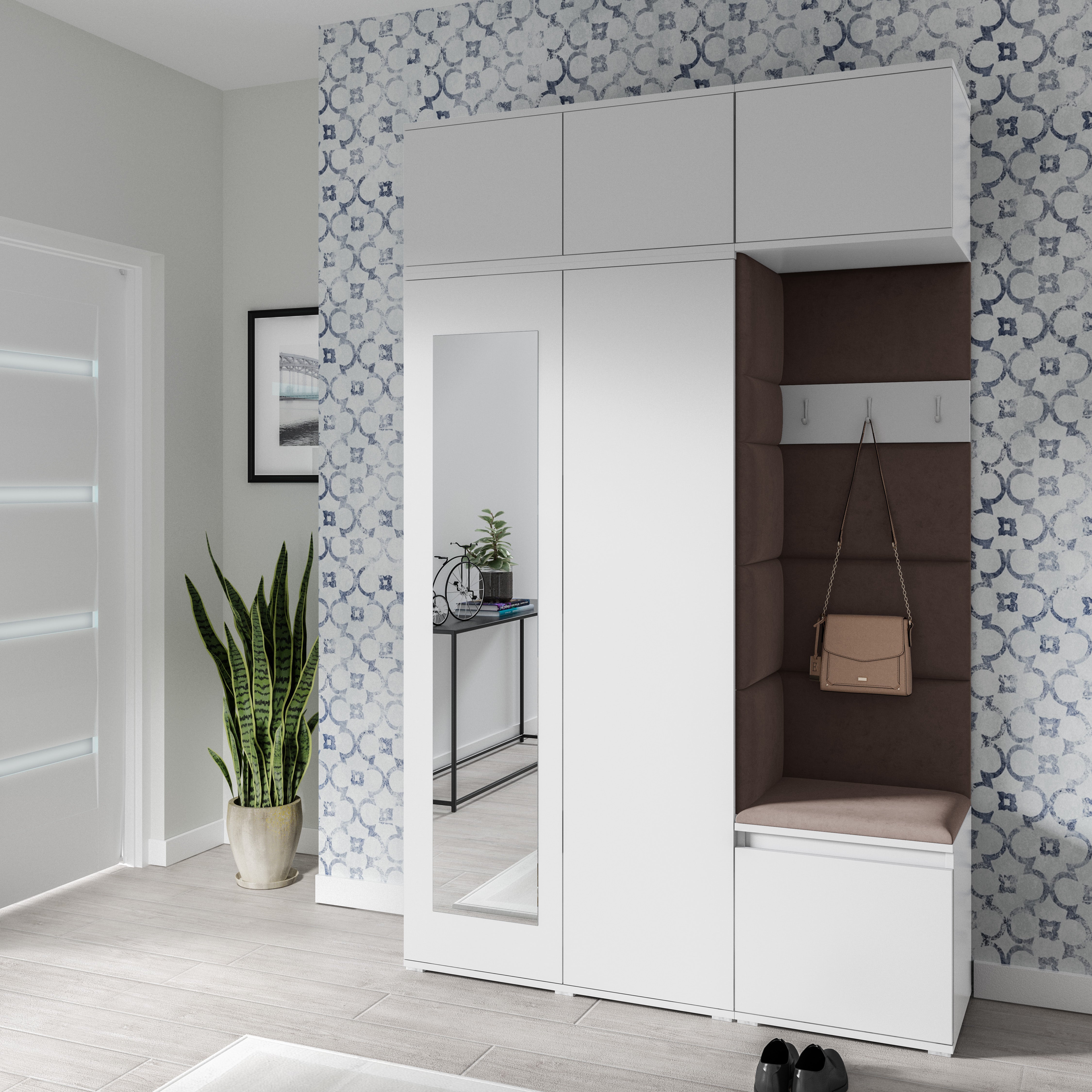 PK Emi 18 Hallway Wardrobe White - Upholstered Panels in Various Colours