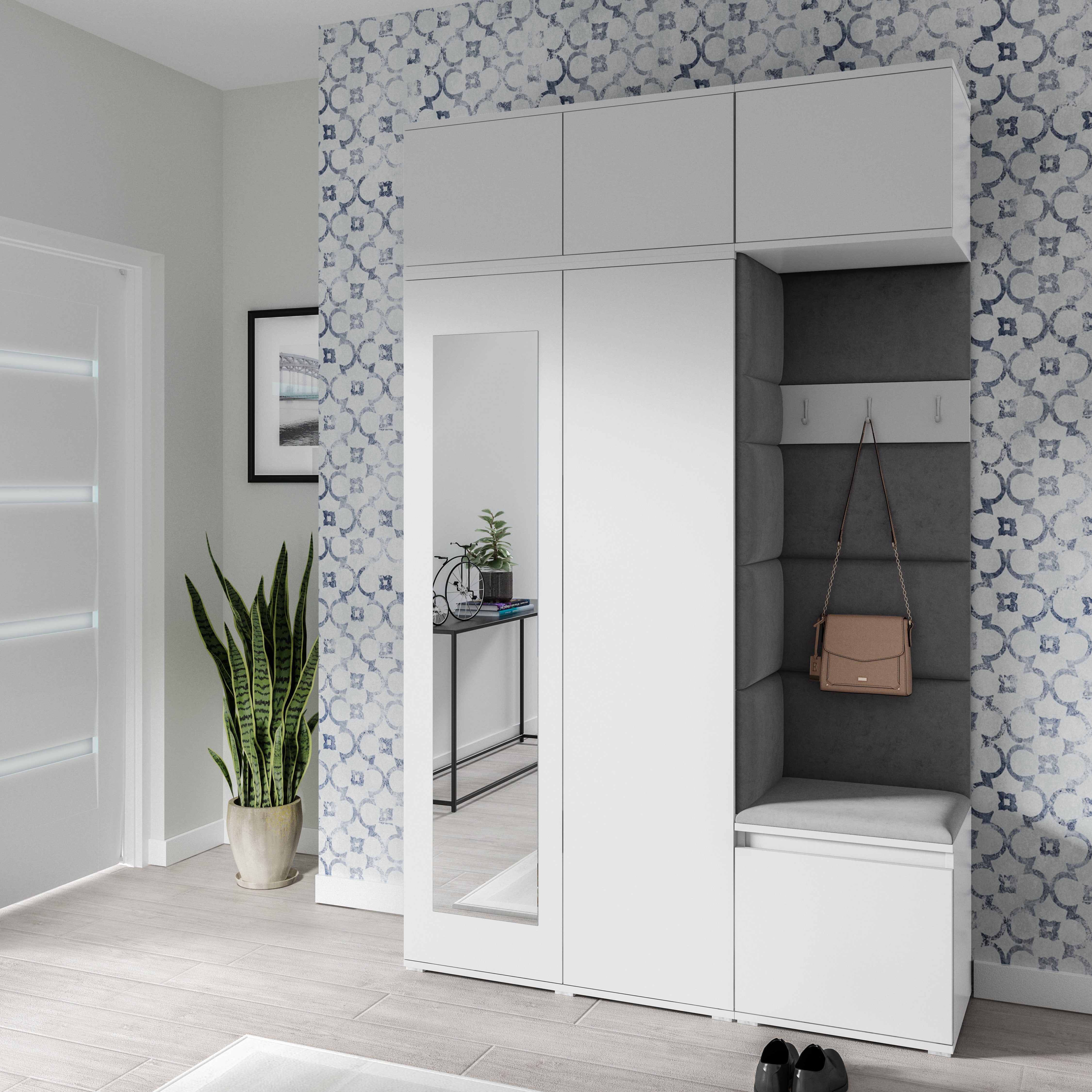 PK Emi 18 Hallway Wardrobe White - Upholstered Panels in Various Colours