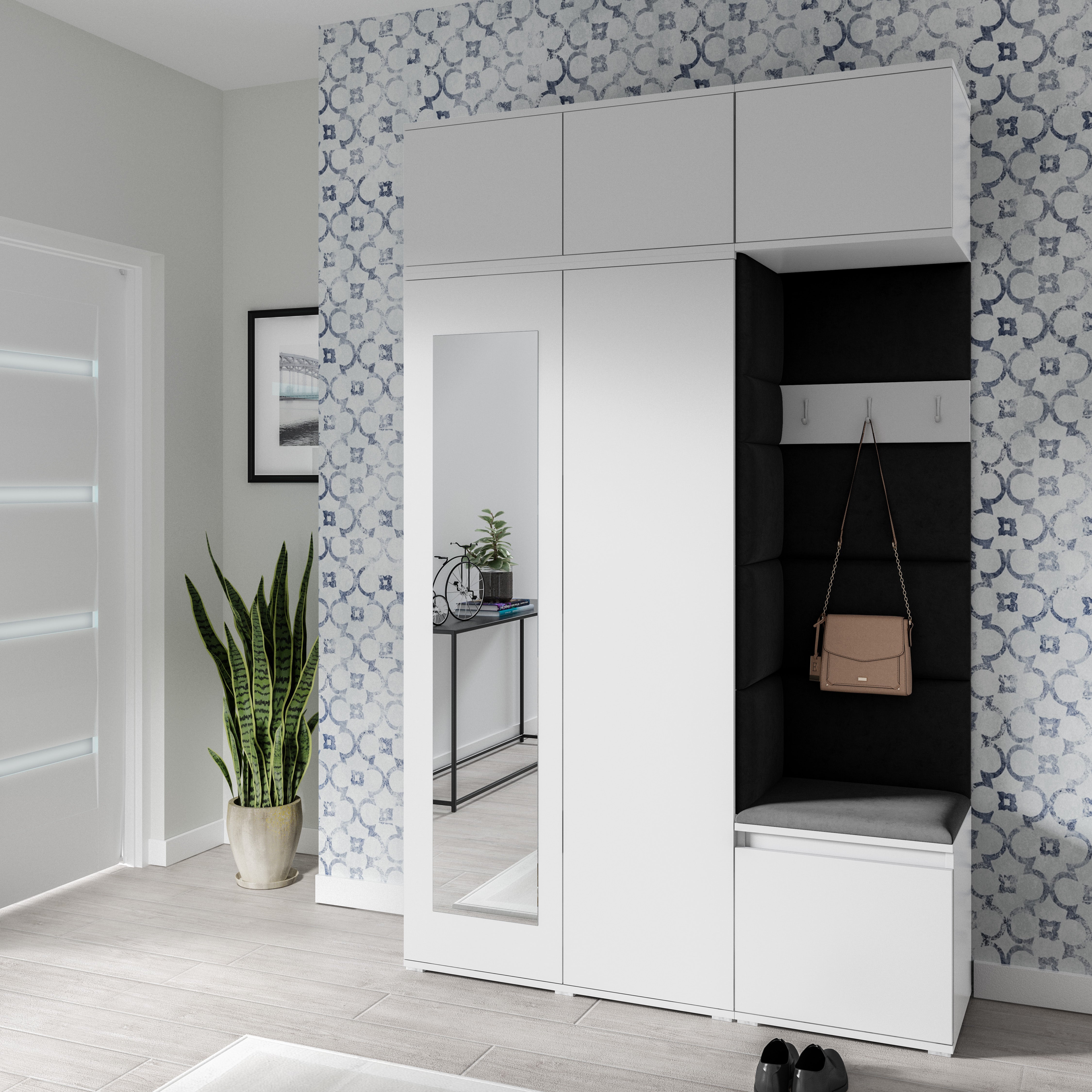 PK Emi 18 Hallway Wardrobe White - Upholstered Panels in Various Colours