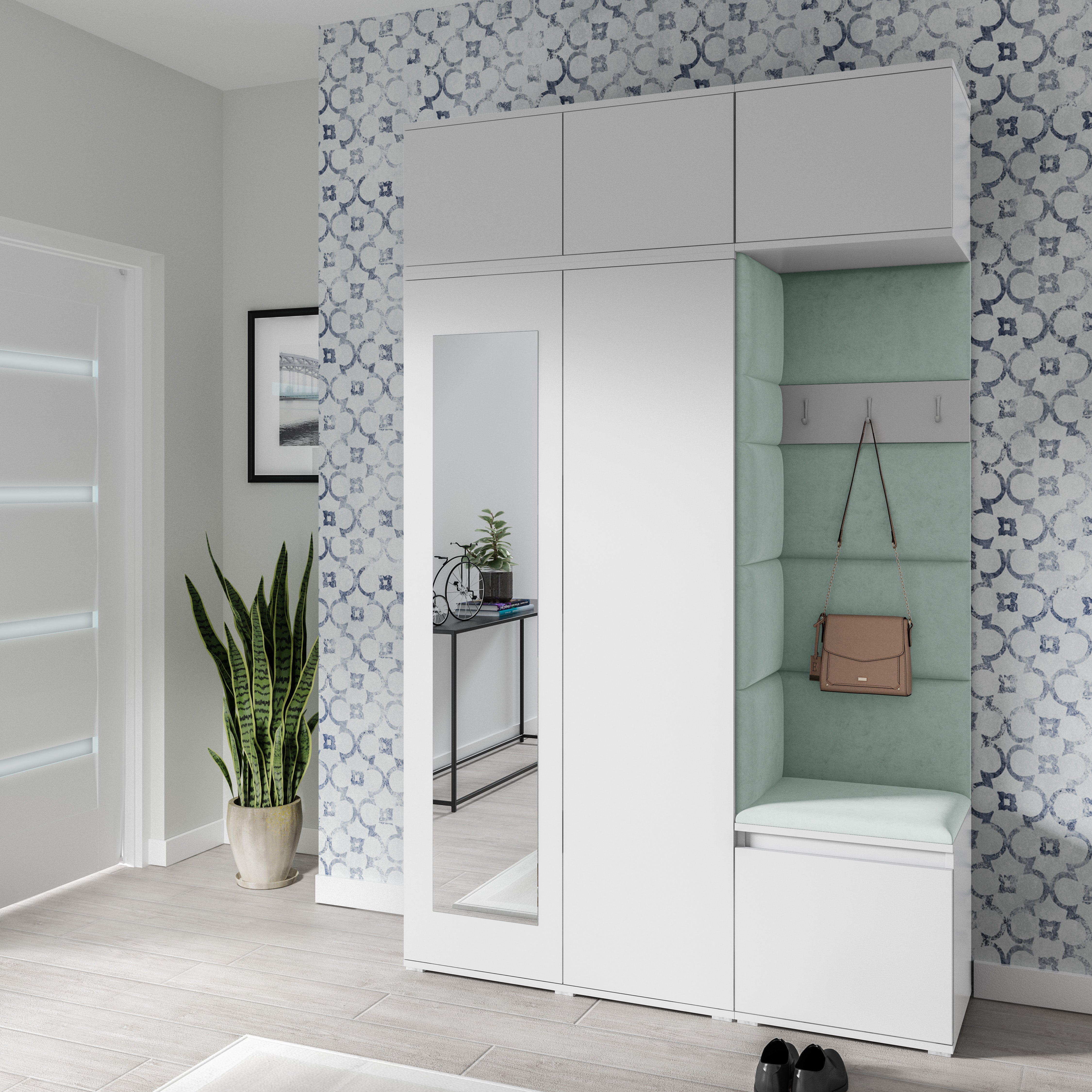 PK Emi 18 Hallway Wardrobe White - Upholstered Panels in Various Colours