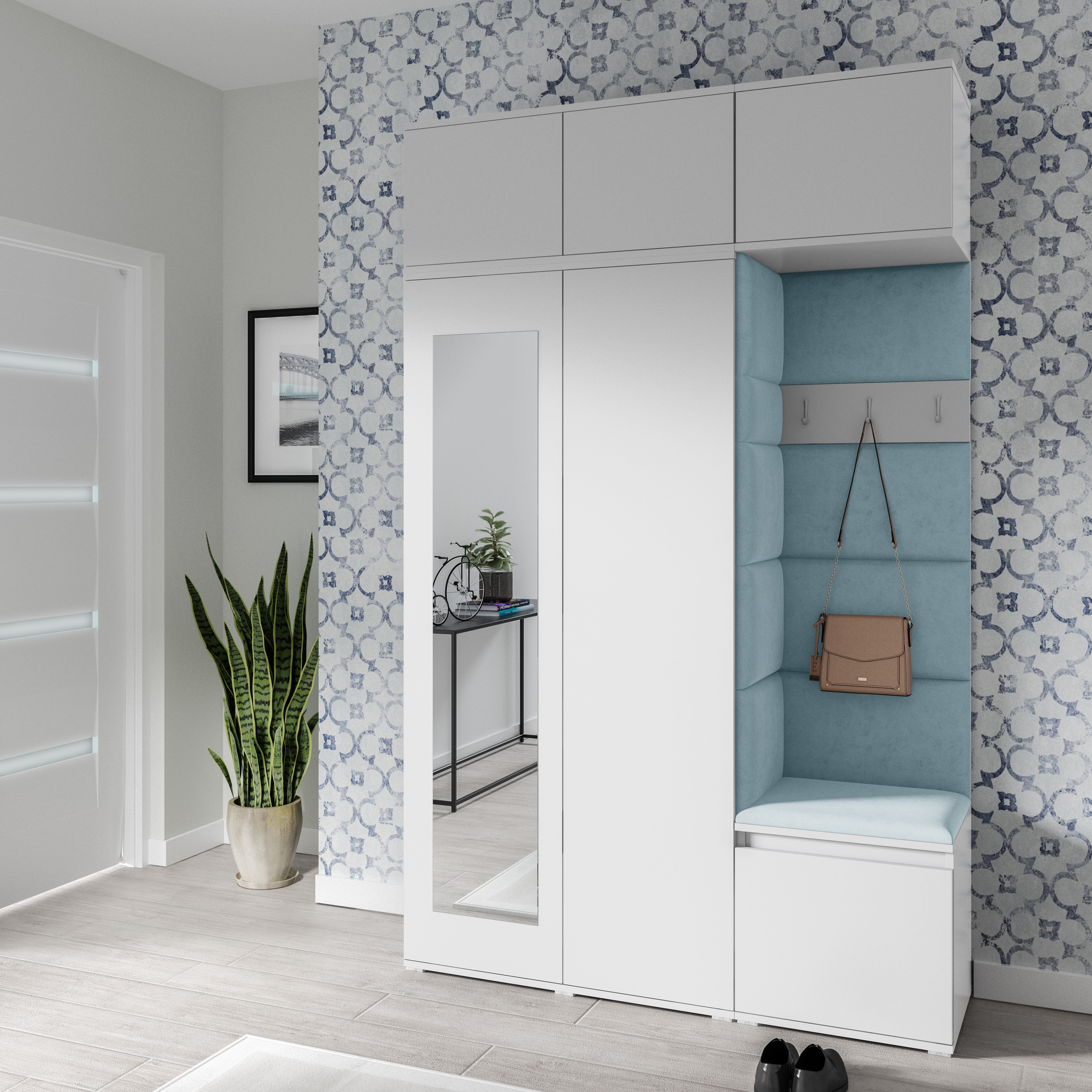 PK Emi 18 Hallway Wardrobe White - Upholstered Panels in Various Colours