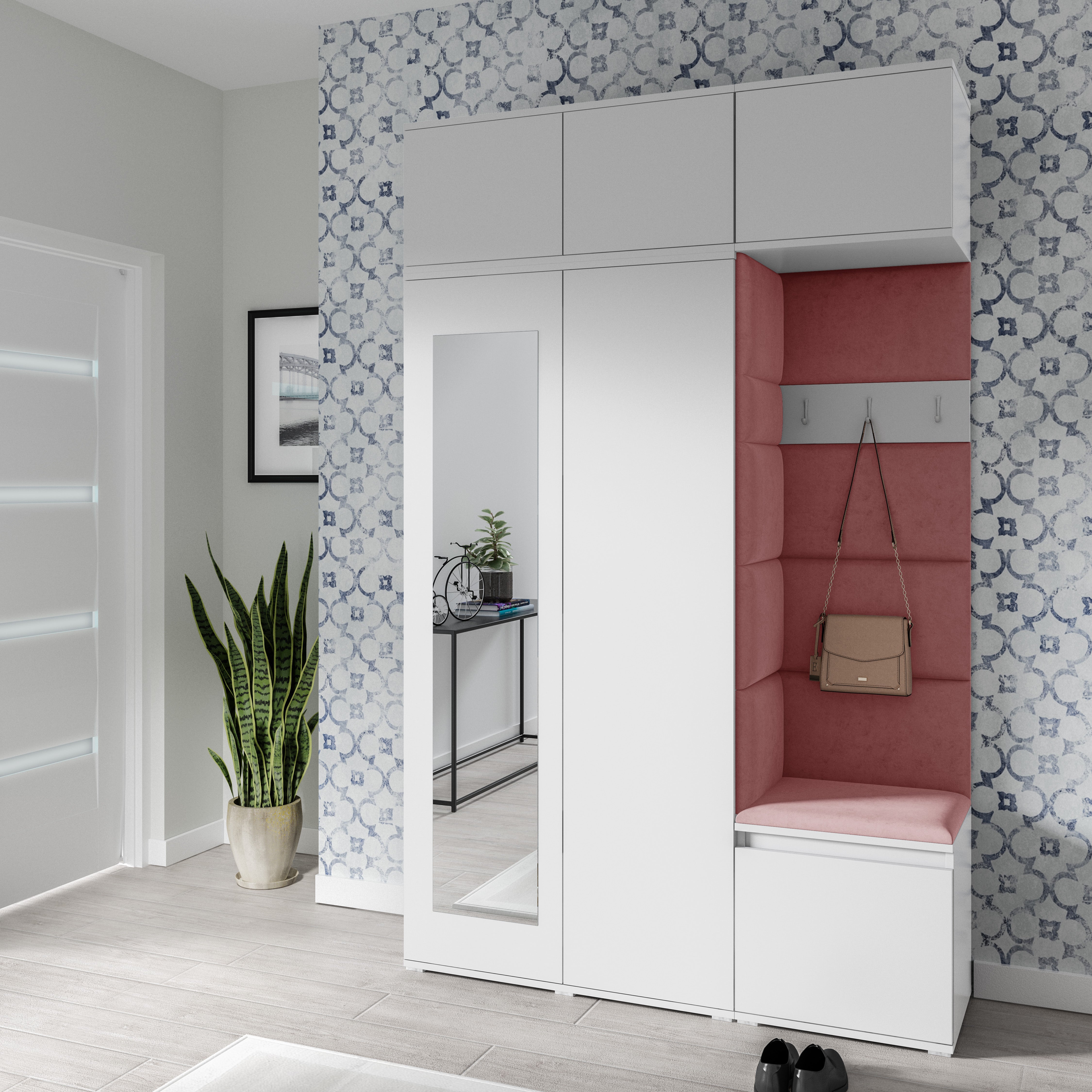 PK Emi 18 Hallway Wardrobe White - Upholstered Panels in Various Colours