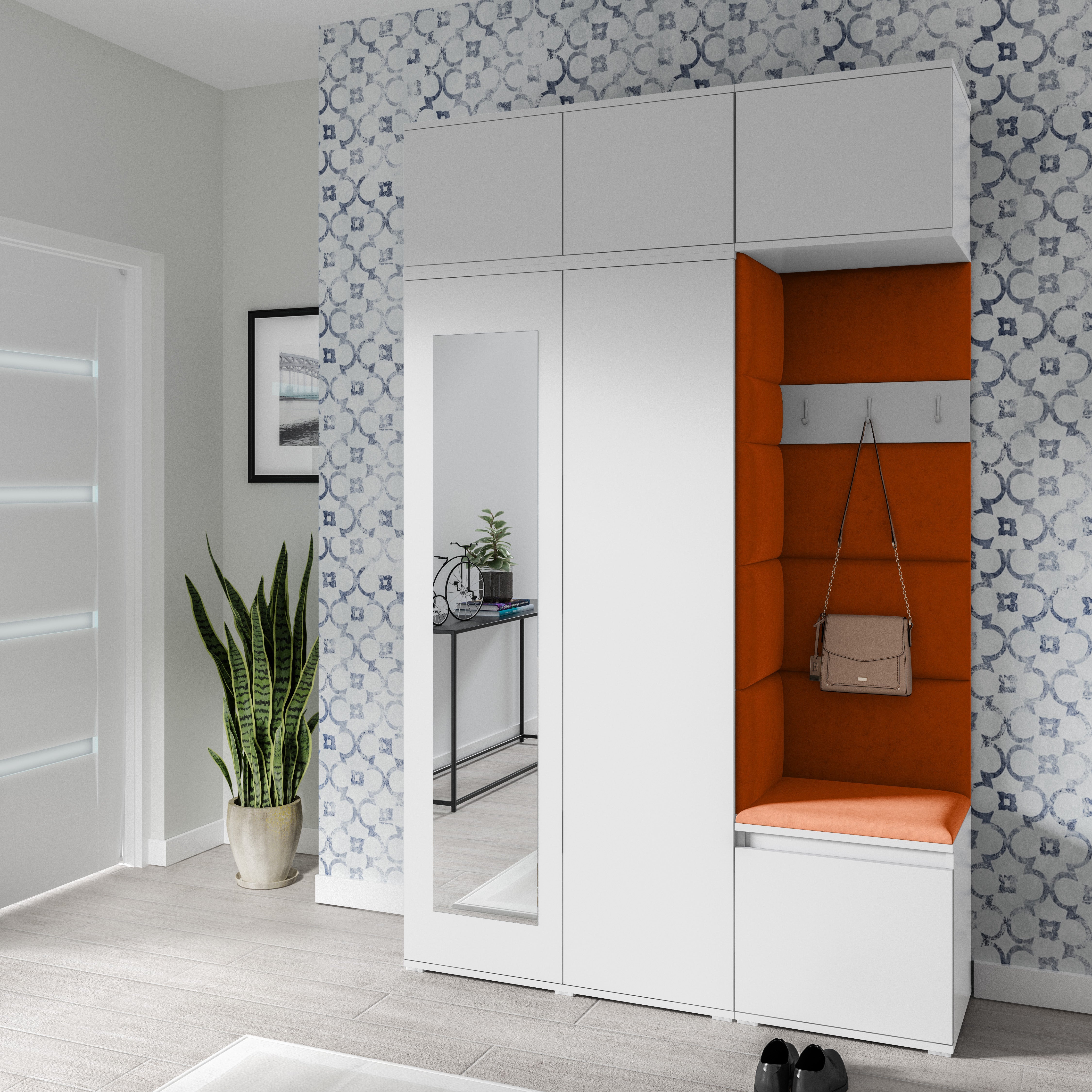 PK Emi 18 Hallway Wardrobe White - Upholstered Panels in Various Colours