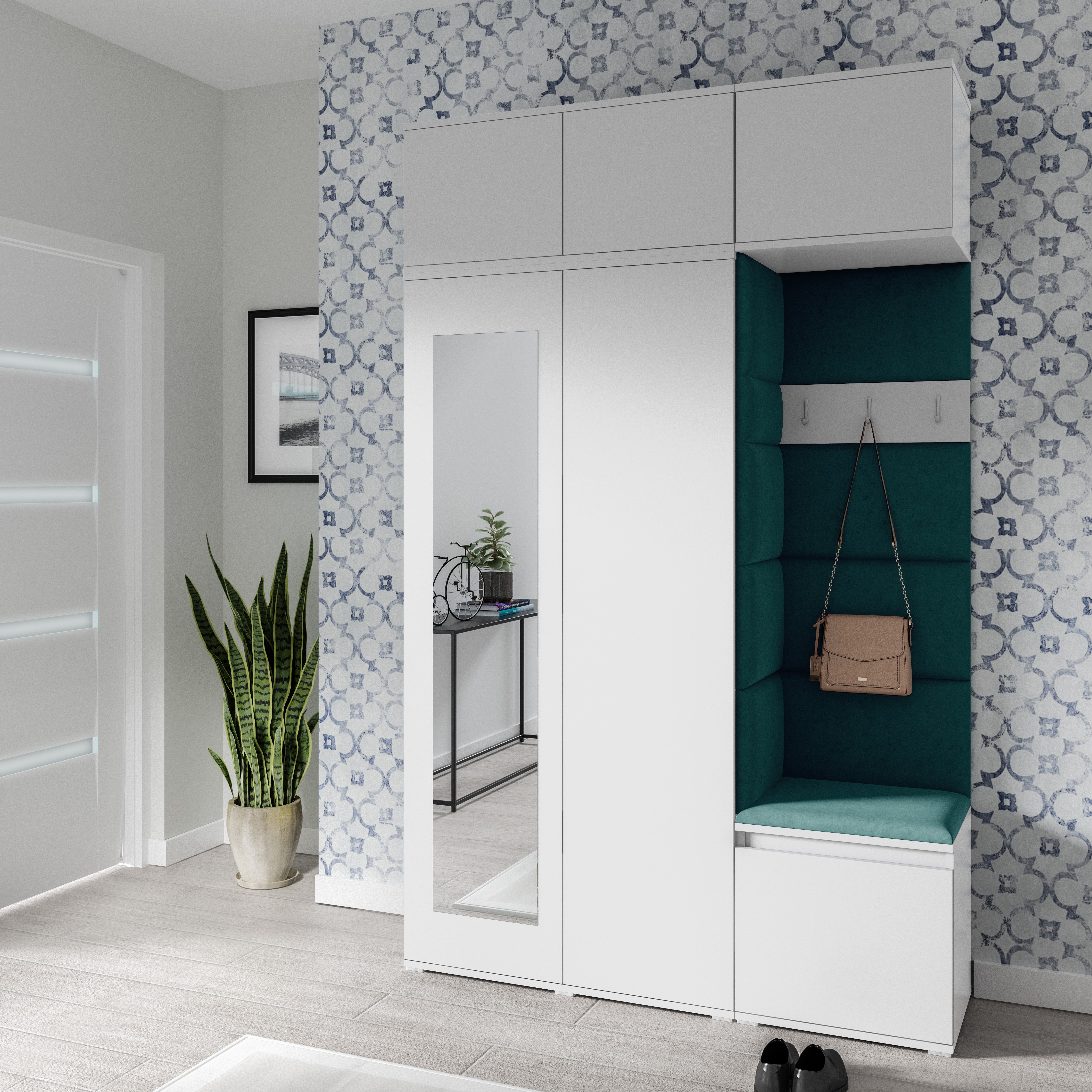 PK Emi 18 Hallway Wardrobe White - Upholstered Panels in Various Colours