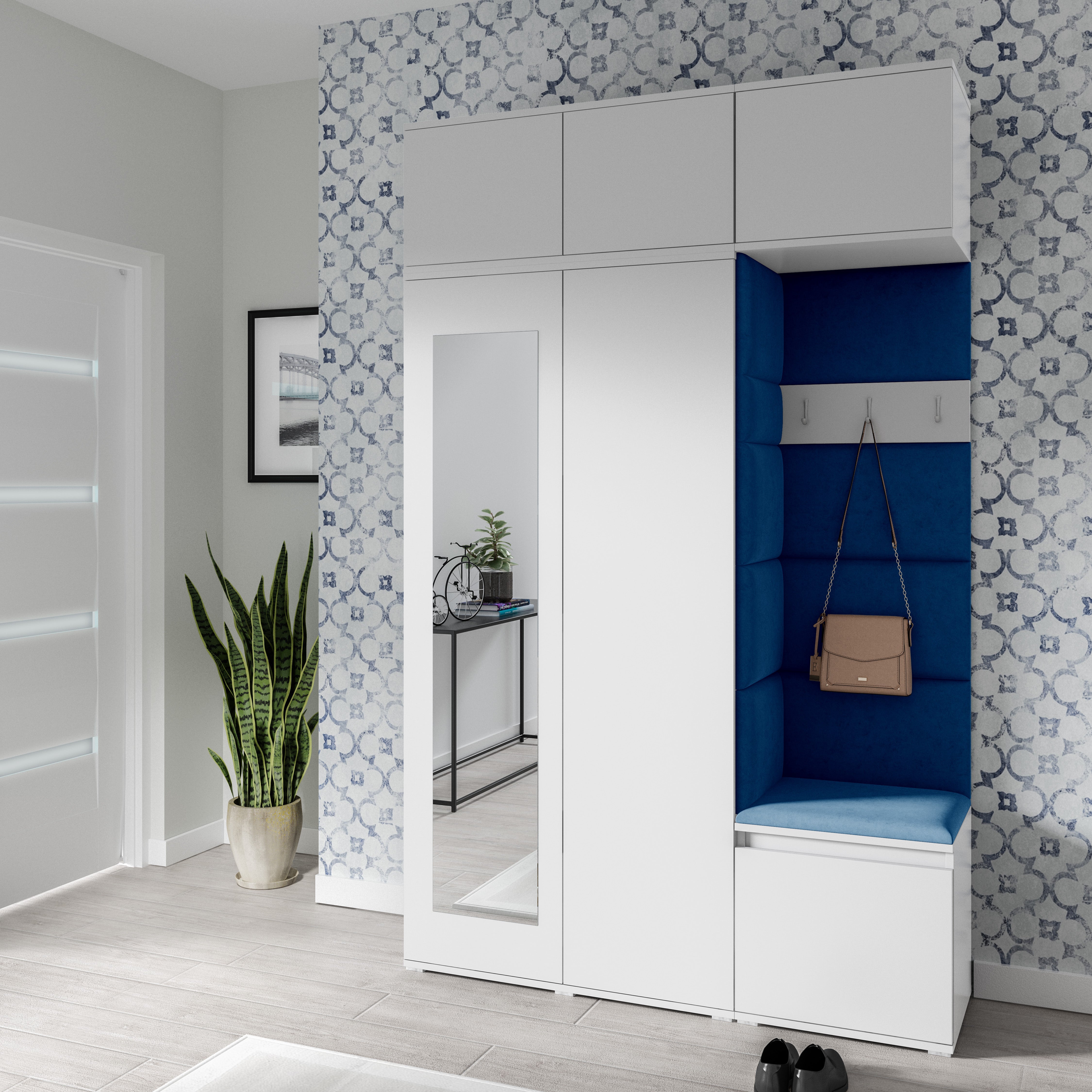 PK Emi 18 Hallway Wardrobe White - Upholstered Panels in Various Colours