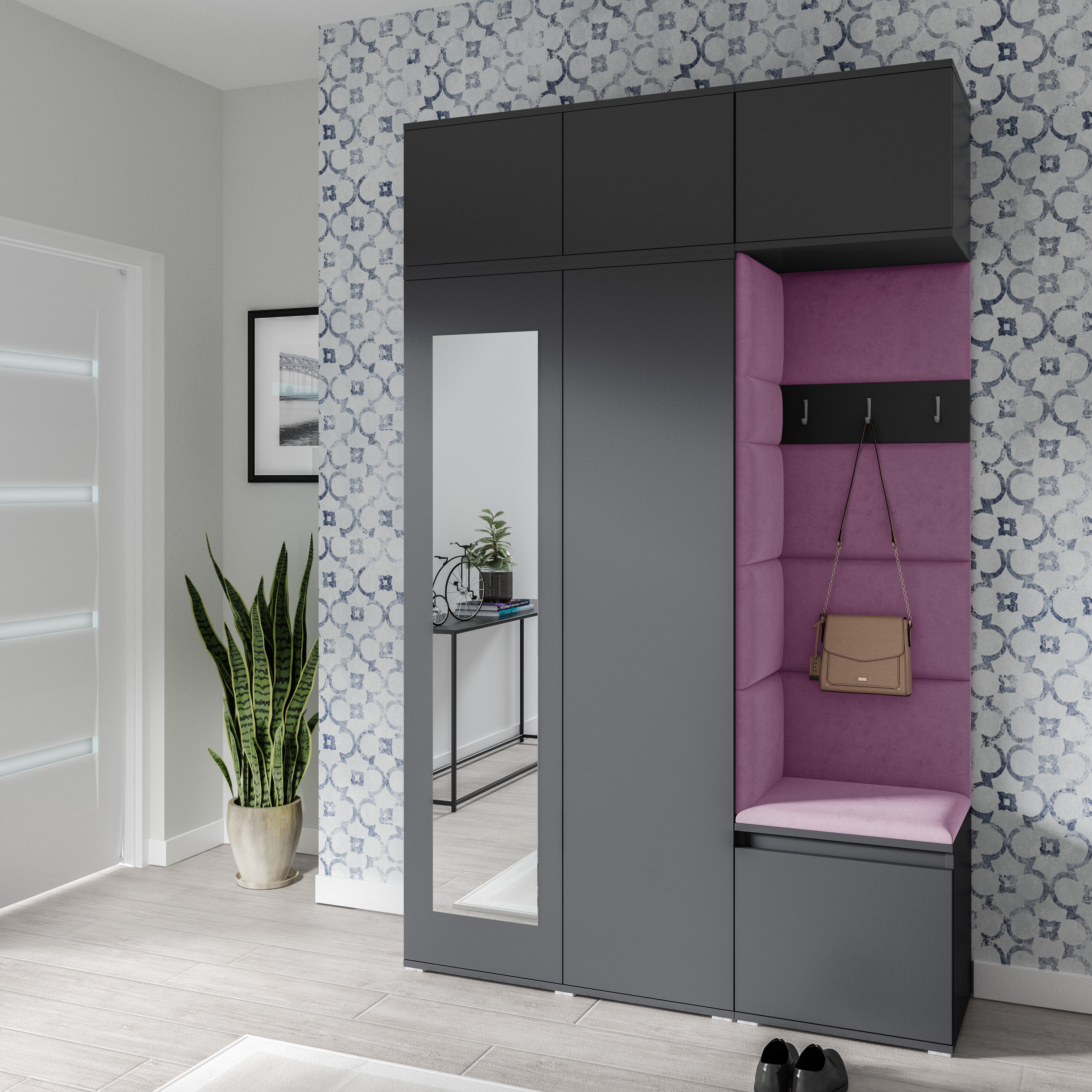 PK Emi 18 Hallway Wardrobe Graphite - Upholstered Panels in Various Colours