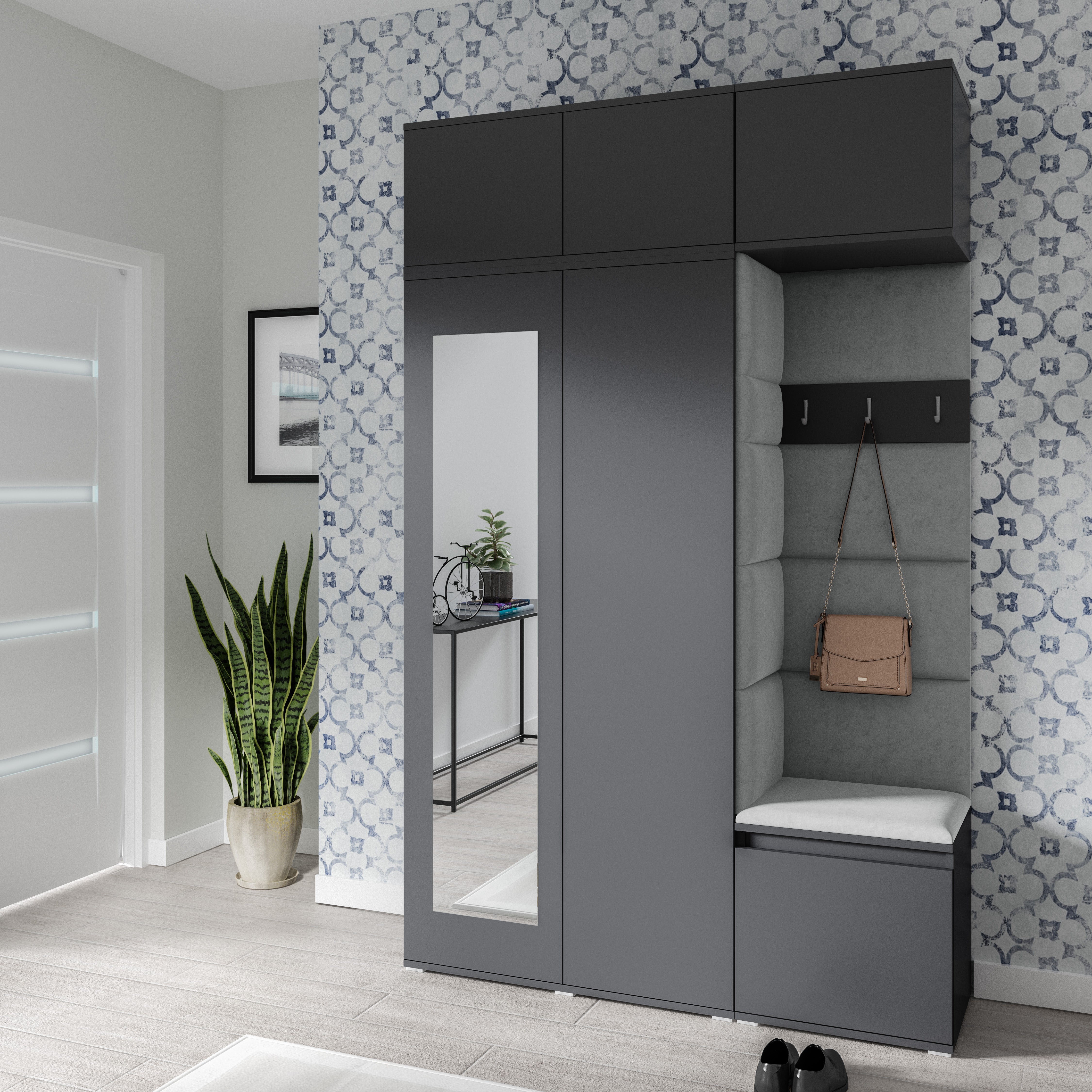 PK Emi 18 Hallway Wardrobe Graphite - Upholstered Panels in Various Colours
