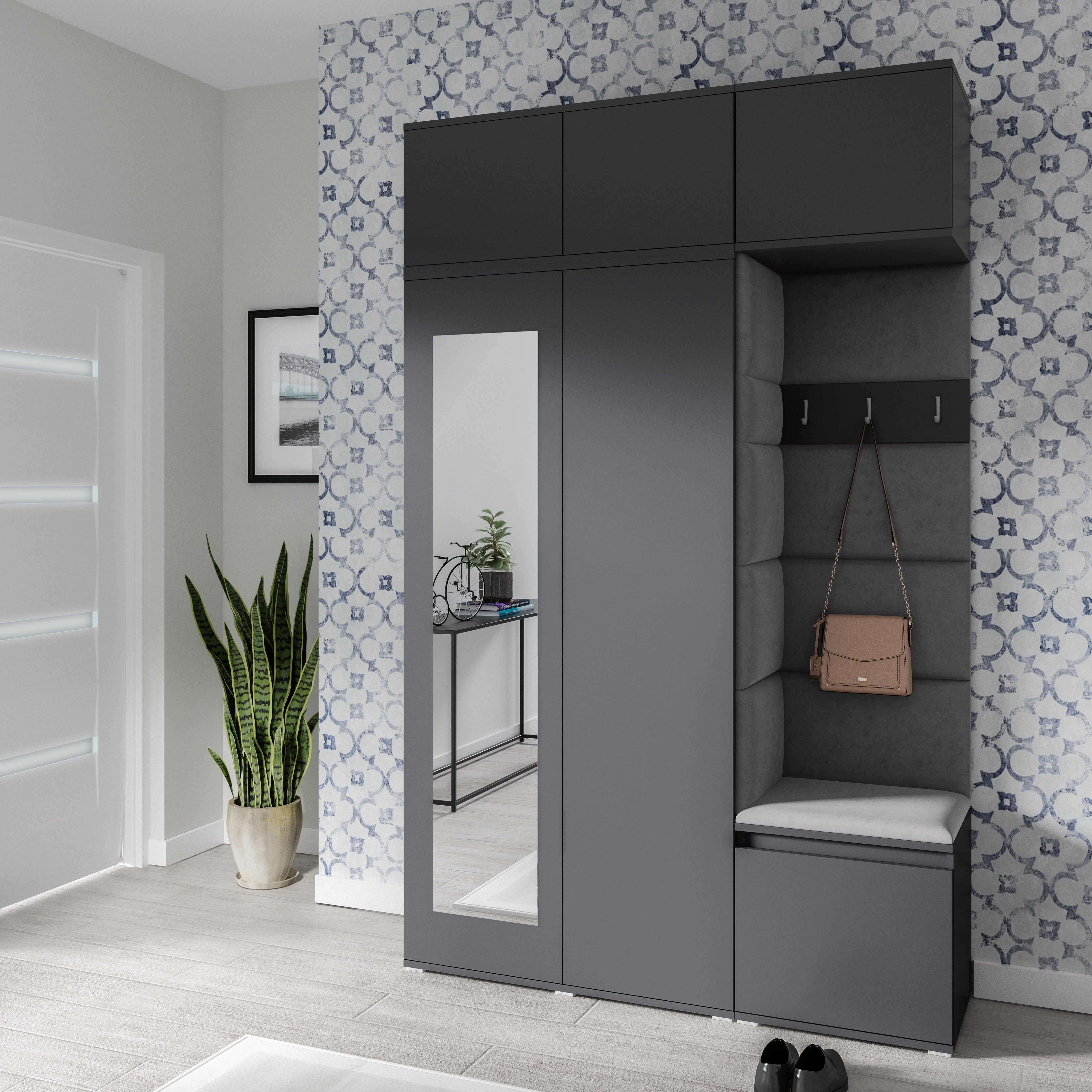 PK Emi 18 Hallway Wardrobe Graphite - Upholstered Panels in Various Colours