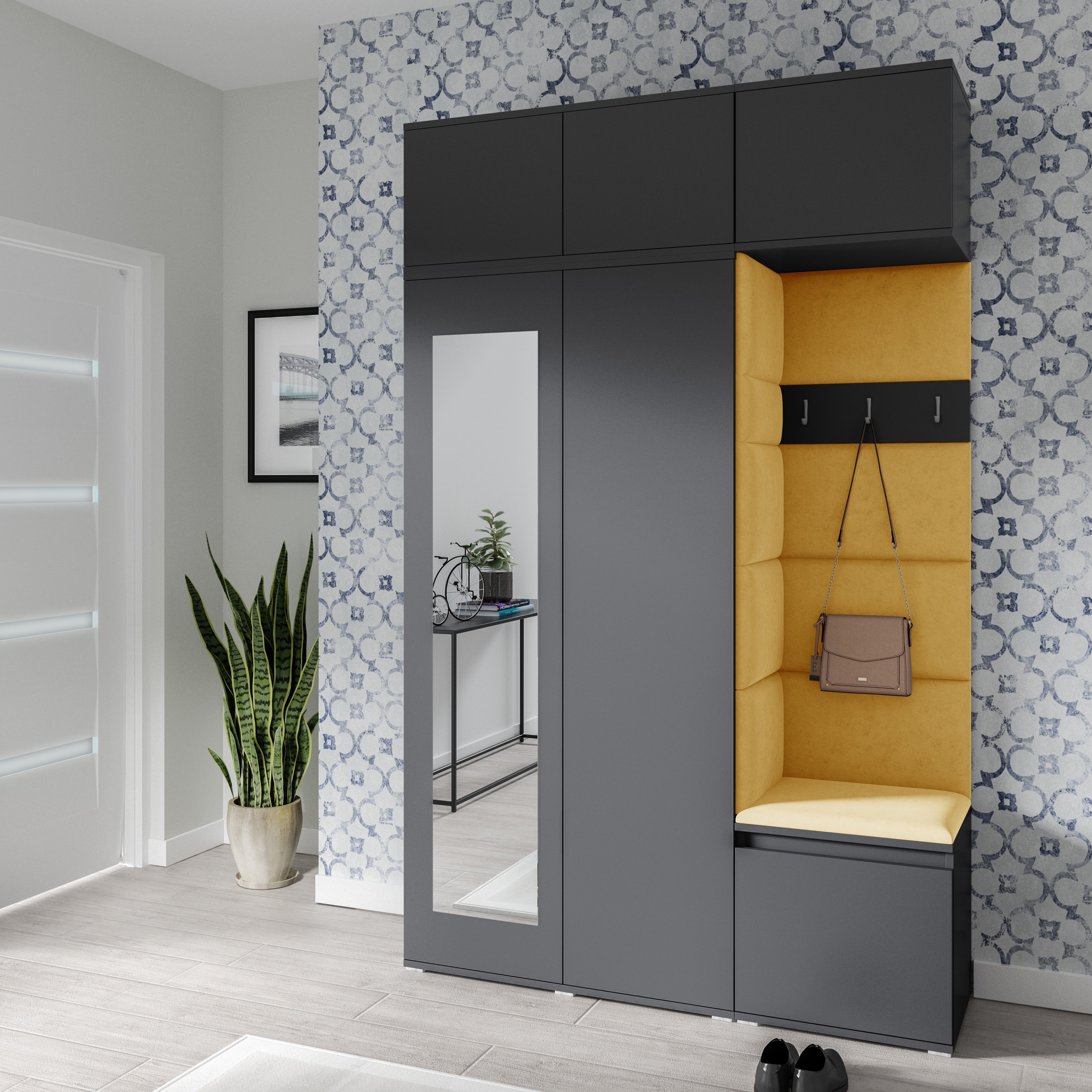 PK Emi 18 Hallway Wardrobe Graphite - Upholstered Panels in Various Colours