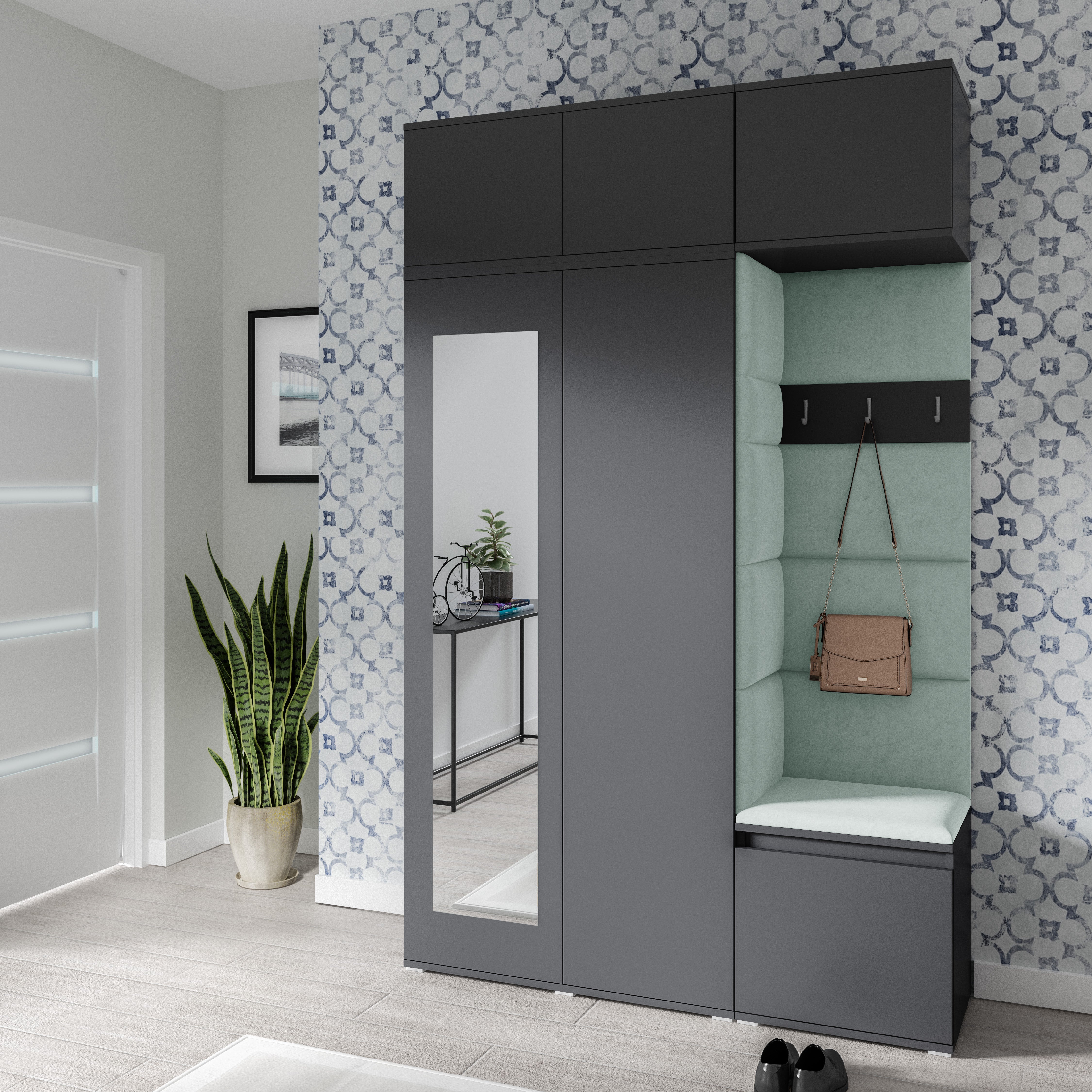 PK Emi 18 Hallway Wardrobe Graphite - Upholstered Panels in Various Colours