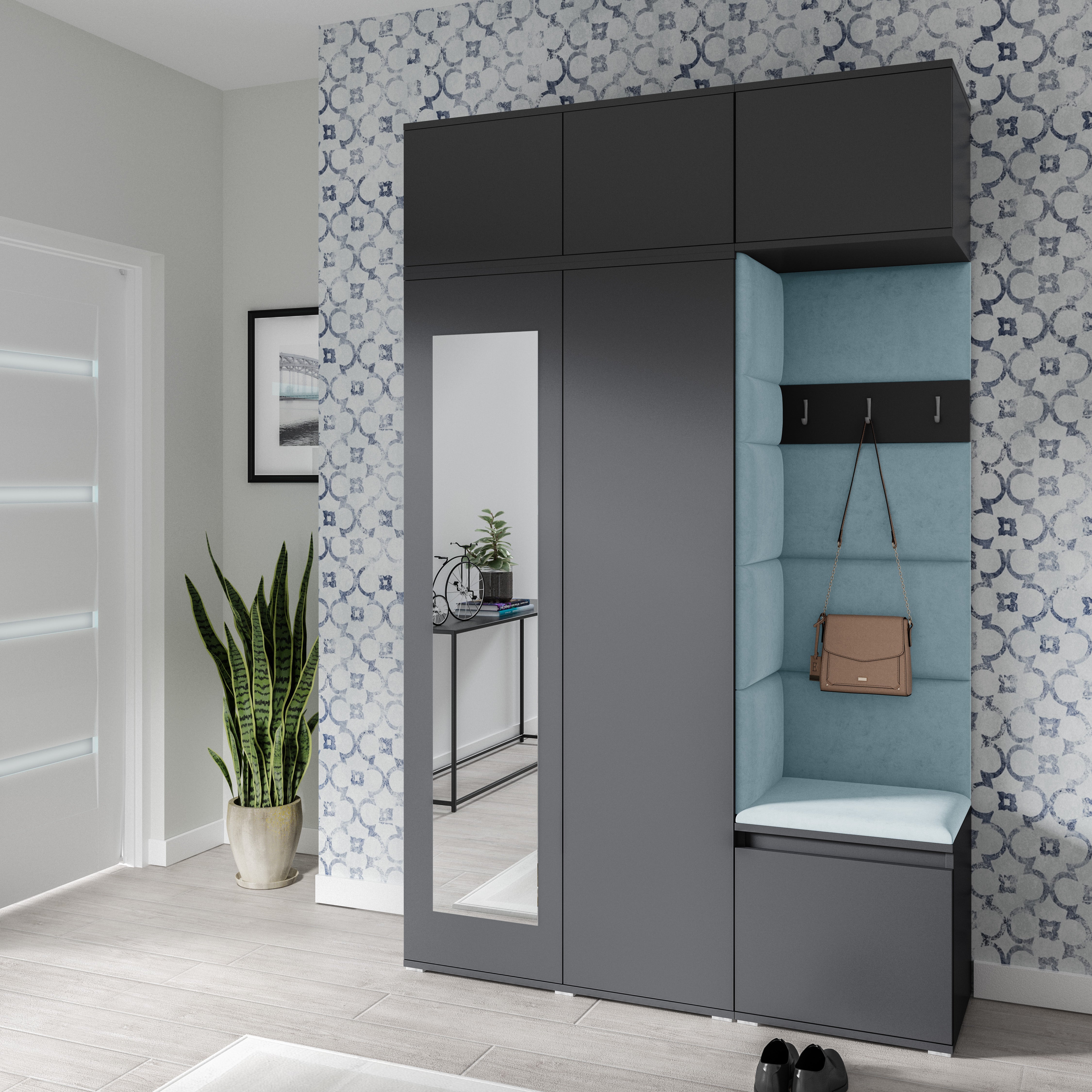 PK Emi 18 Hallway Wardrobe Graphite - Upholstered Panels in Various Colours
